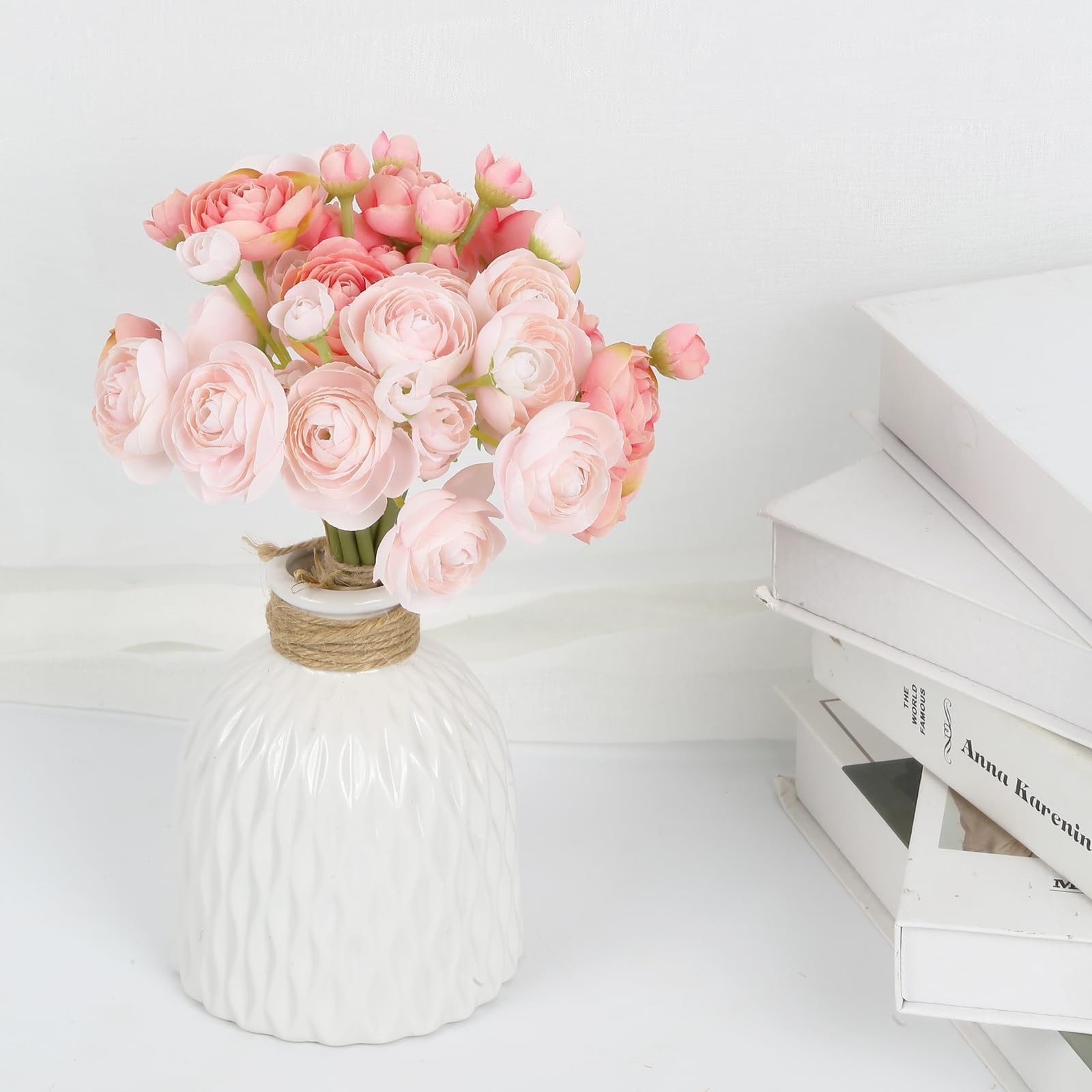 Artificial Ranunculus Pink Silk Flowers with Stems 12PCS Mini Fake Flowers fo…