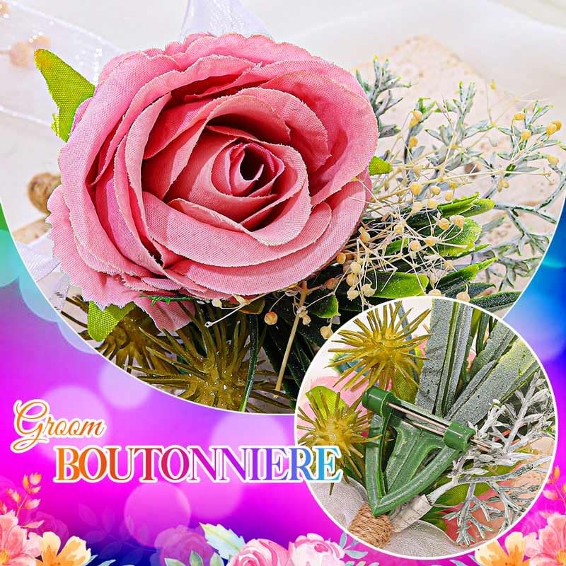 Pink Groom Wedding Rose Boutonniere Prom Buttonhole Suit Accessory Decor