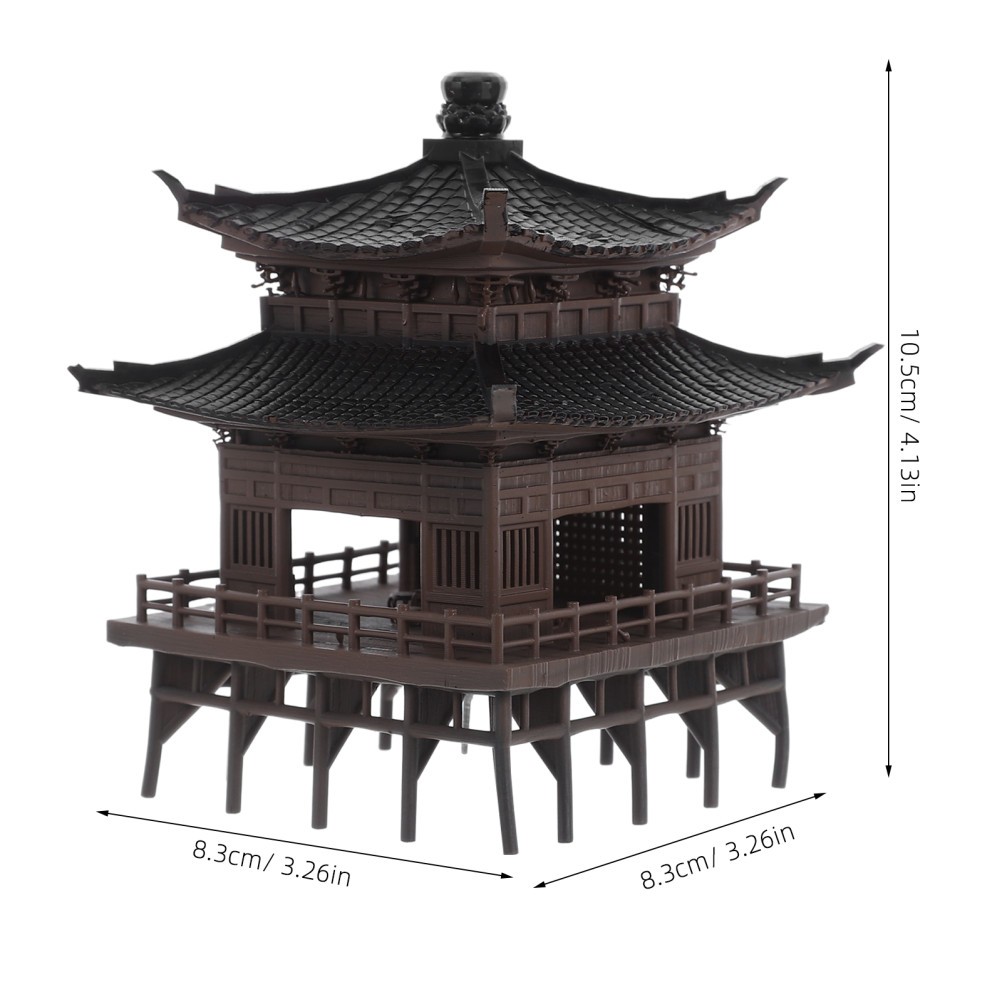 Light Brown Micro Landscape Pavilion Statue Plastic Decor for Home and Office