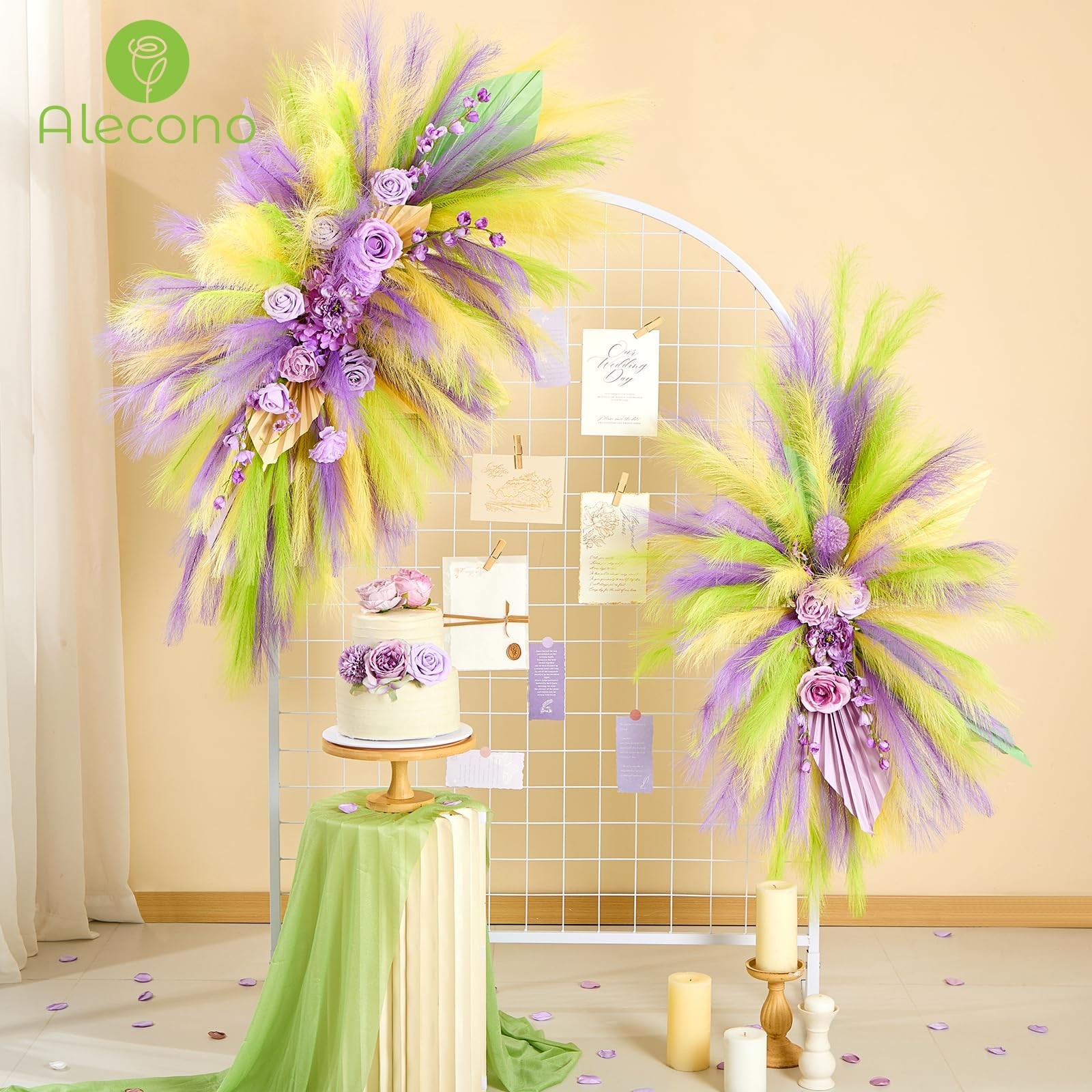 Pampas Grass 17in 𝟯𝟬𝙋𝙘𝙨, Yellow and Green Artificial Faux Fluffy Pampas …