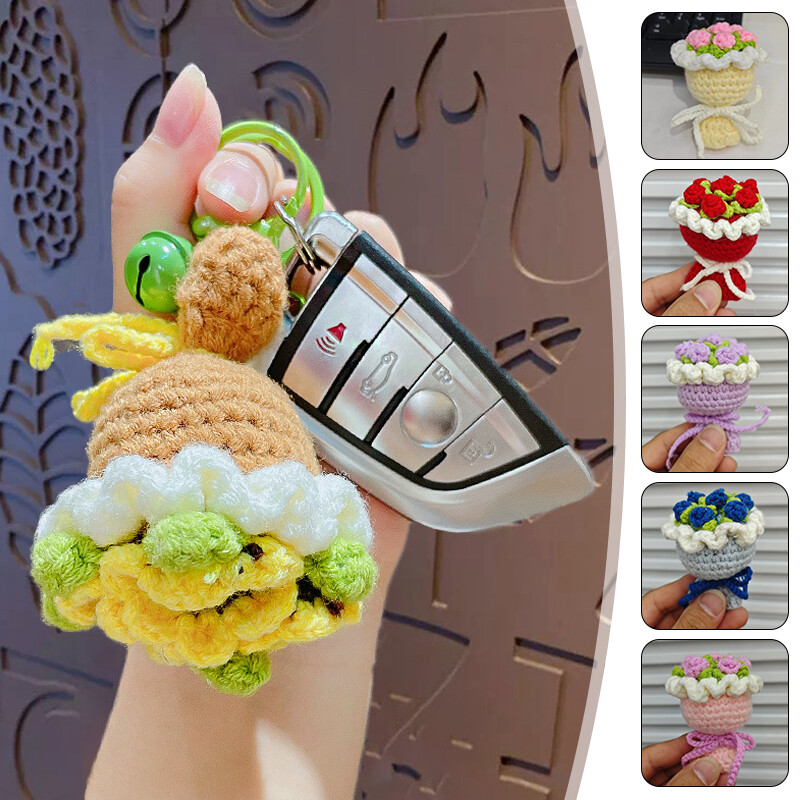 Handheld Small Bouquet Handmade Knitted Puff Flower Gift Crochet Party Decor