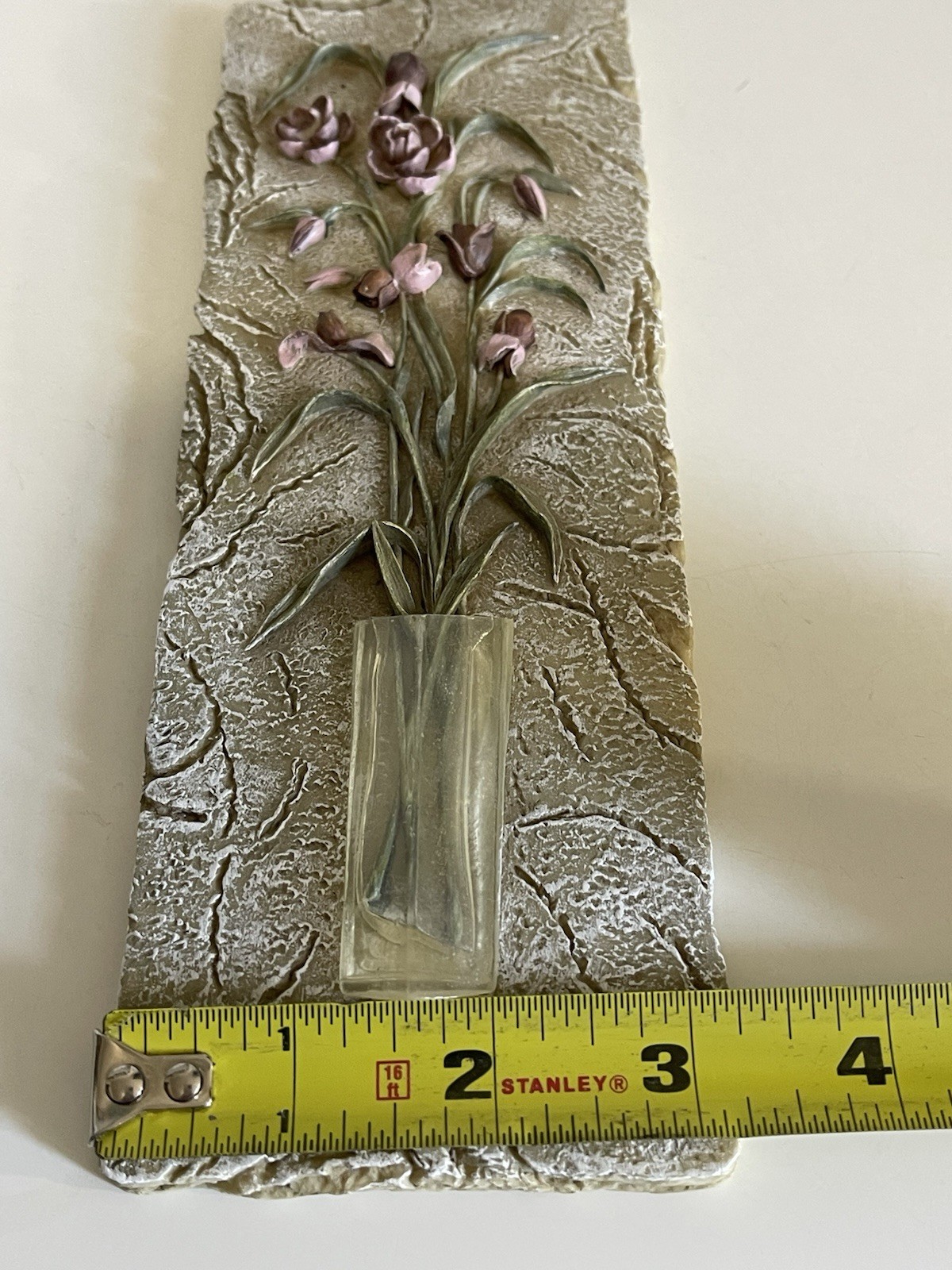 4 Cheri Blum Floral Wall Art 3D Tile Plaque Long Stem Translucent Clear Vase VTG