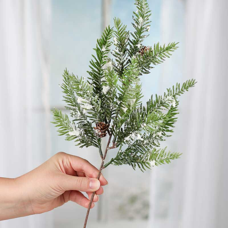 Lot of 2 Sparkling Snowy Artificial 20″ Hemlock Pine Sprays with Pine Cones