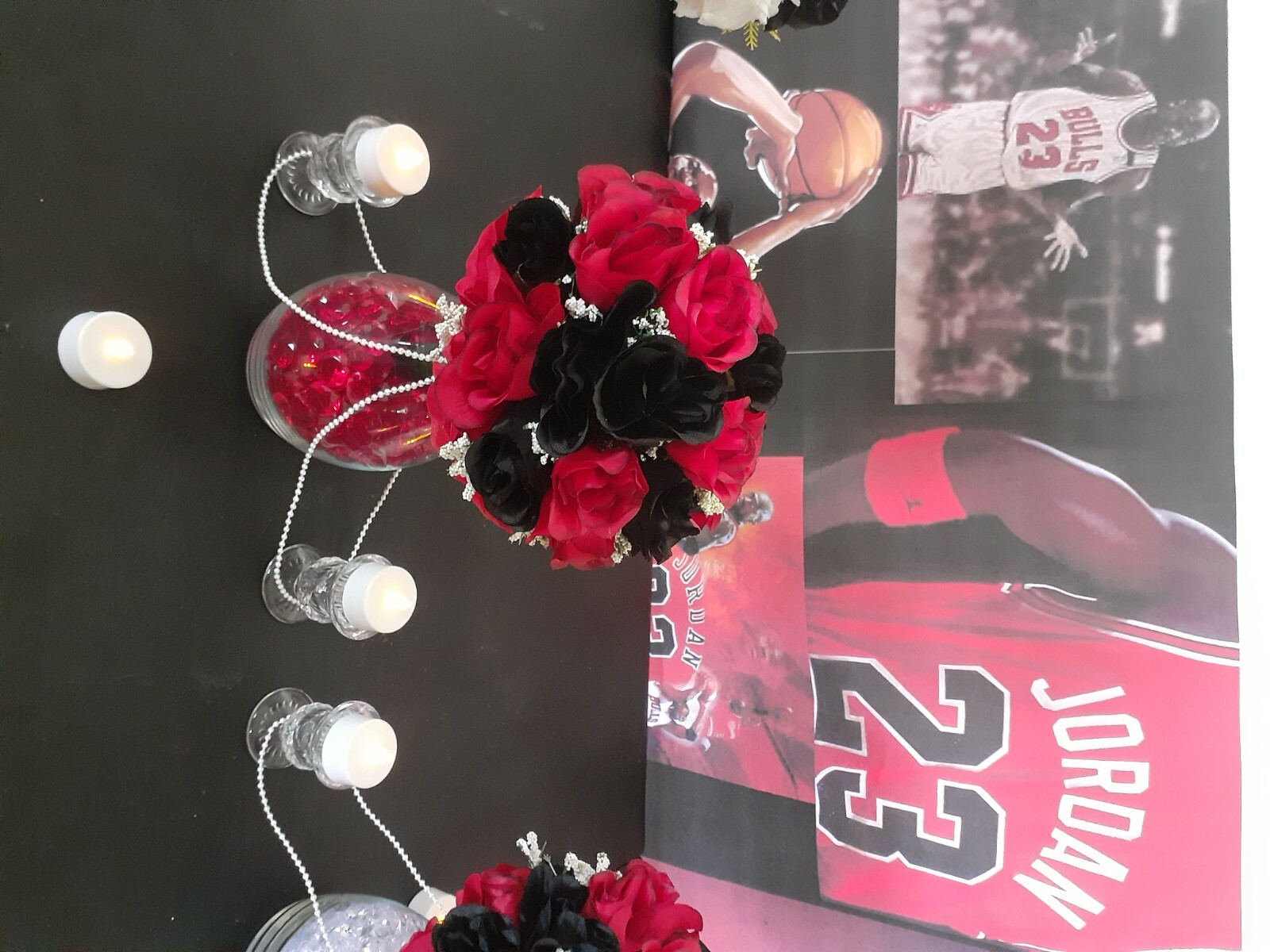 Black and red roses centerpiece 