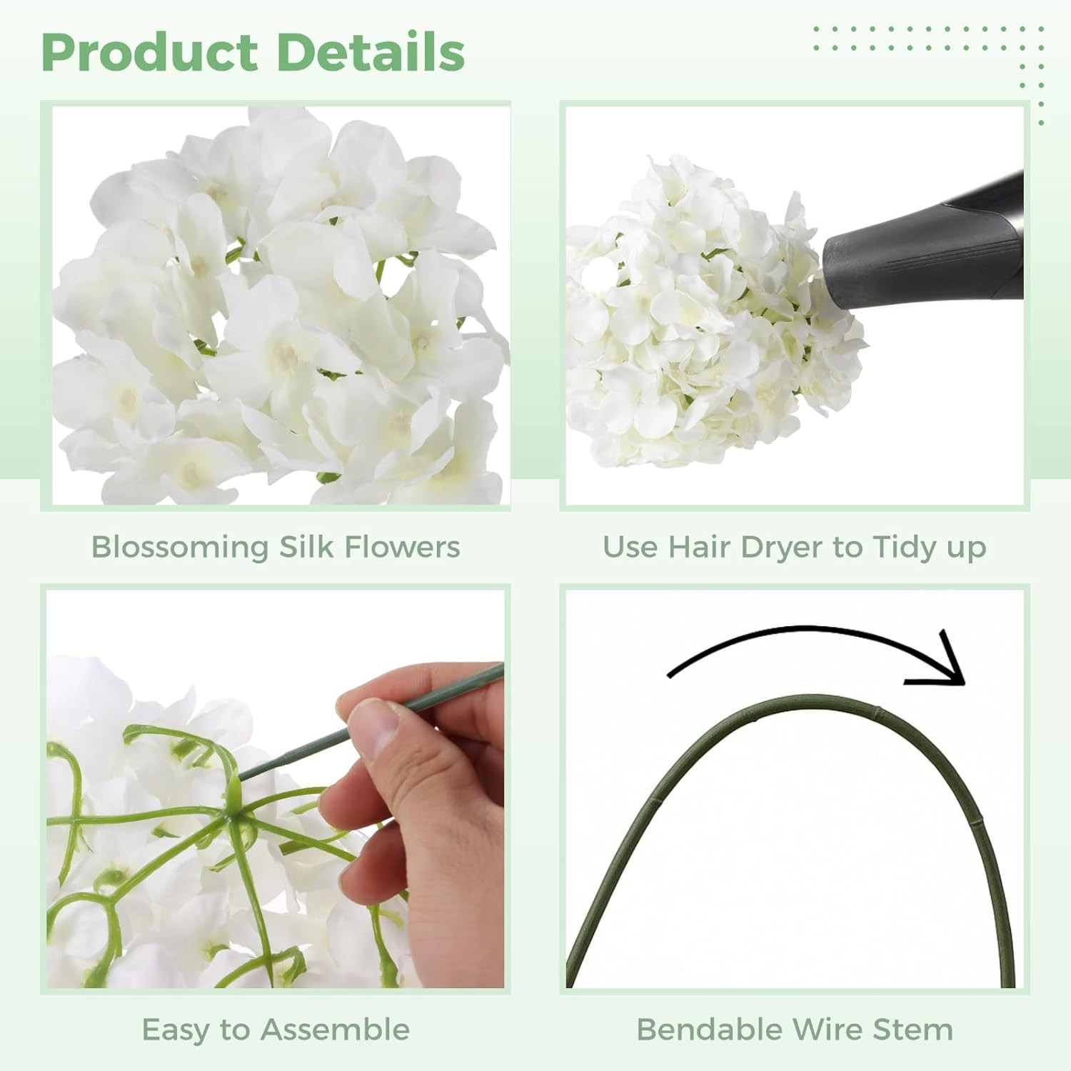 105 PCS Silk White Hydrangea Flowers – Perfect for Weddings & Home Decor