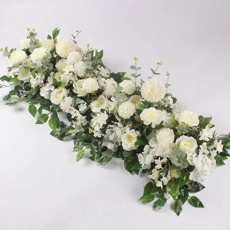 100cm Luxury White Rose Artificial Flower Row – Wedding Table Centerpiece, Bac