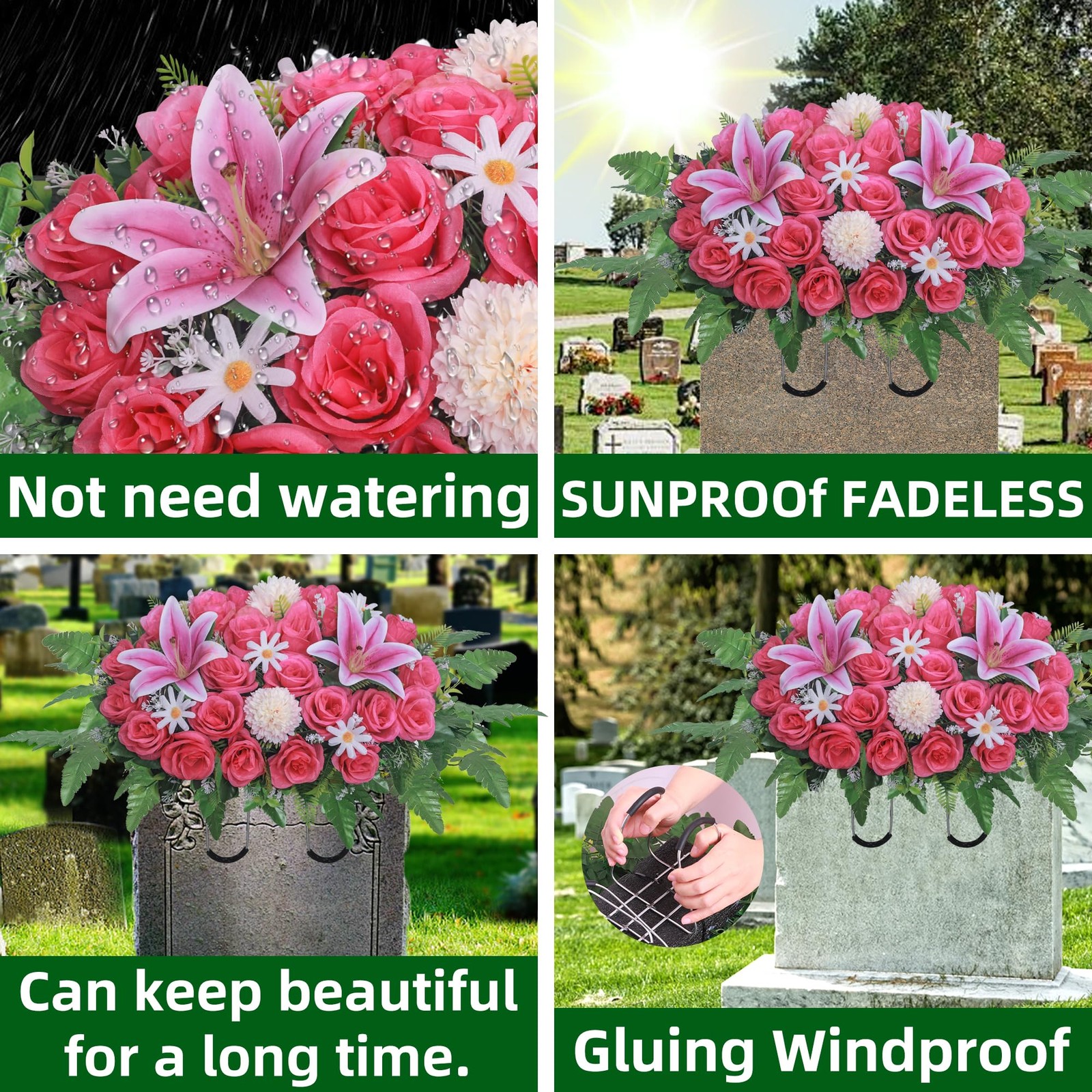 Artificial Cemetery Flower Saddles,Headstone Saddles for Graves,Lily Rose Flower