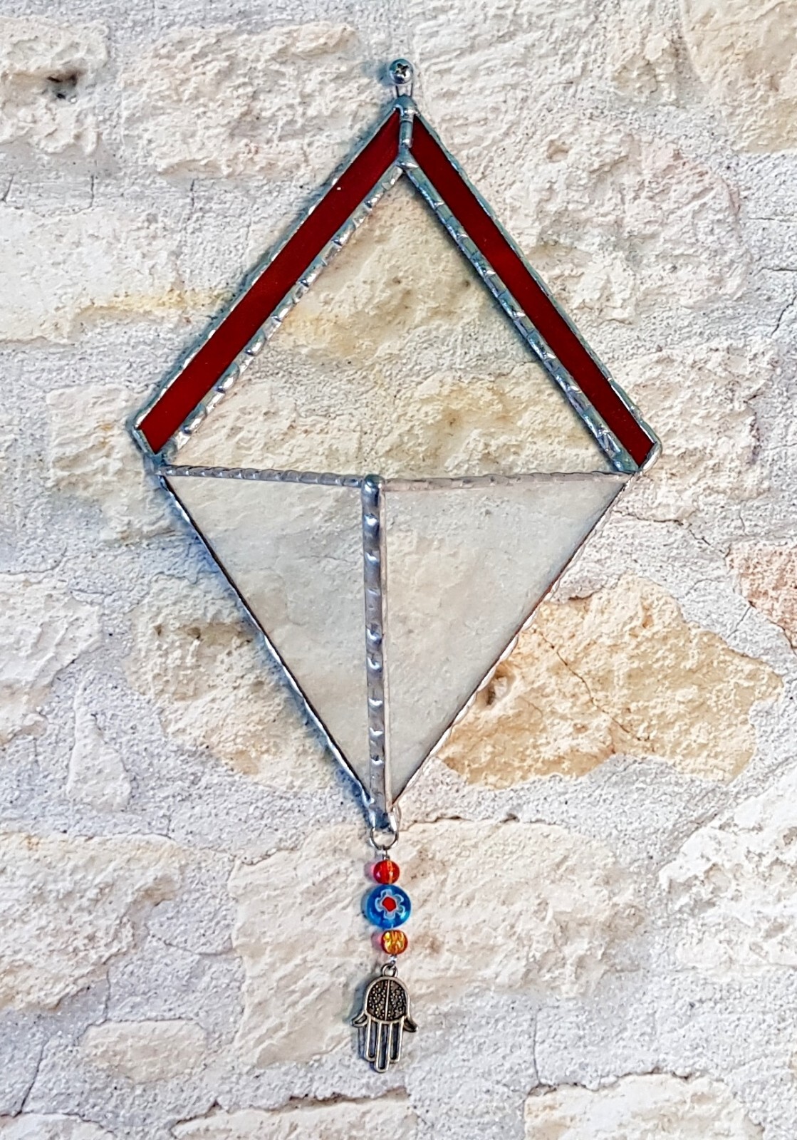 Transparent Terrarium in Shaped of Diamond Stained Glass with Red frame