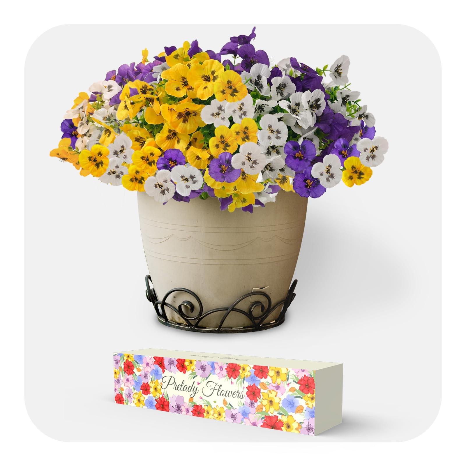 9 Artificial Pansy Flowers for Outdoors with Gift Box – UV-Resistant Fake Sil…