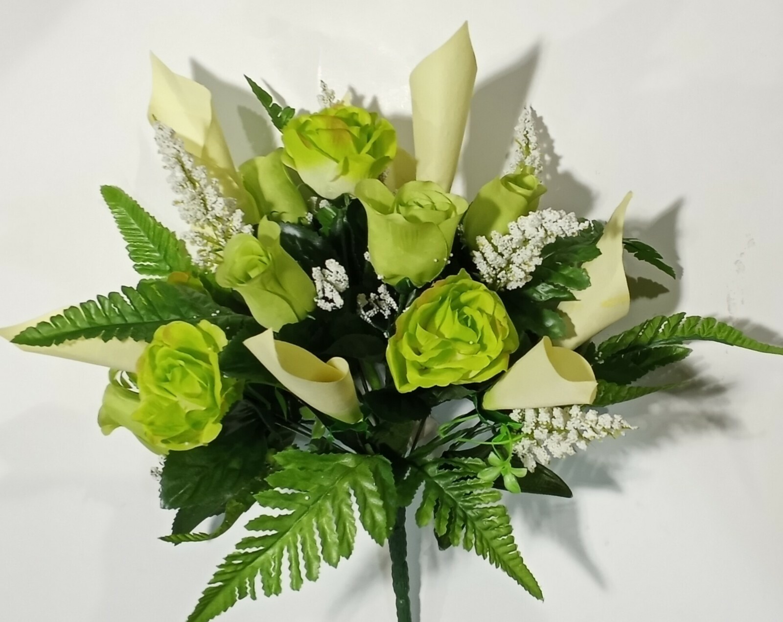 Seafoam Green Rose & Calla Lily Silk Flower 17″ Bush Home Craft In/Outdoor Decor