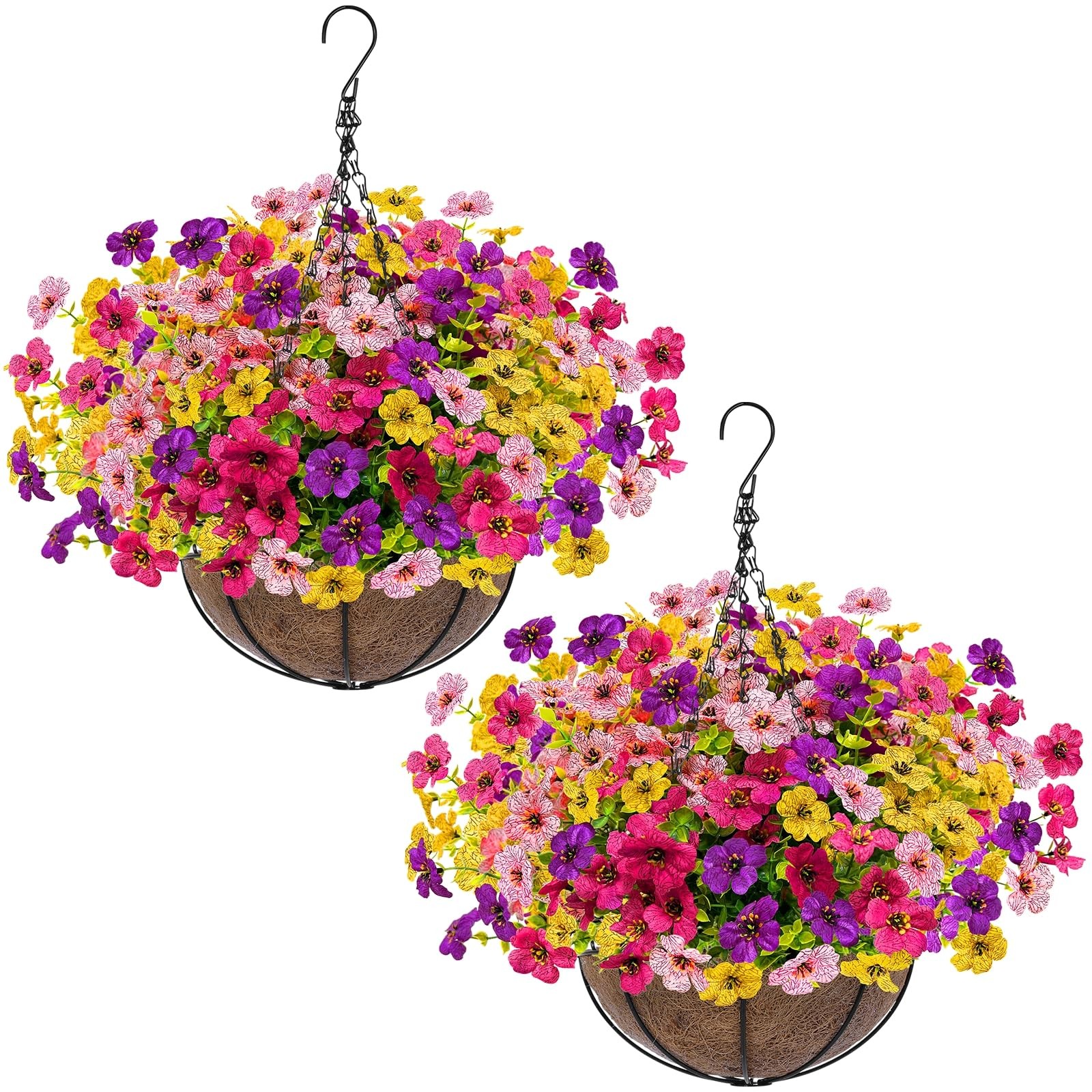 Grandeal 2 Sets Artificial Hanging Plants Flowers Basket Outdoor, Fake Hangin…