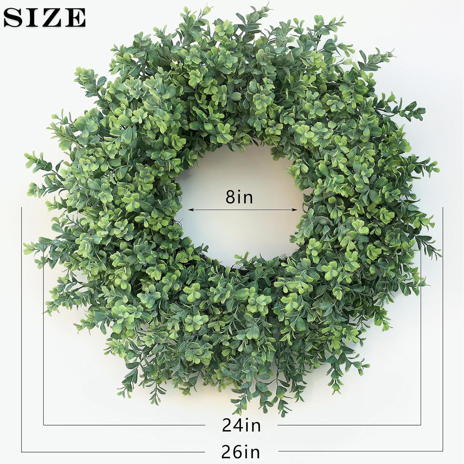 26″ Artificial Boxwood Wreath Fake Plant for Front Door Decor(Green) | Large Gre