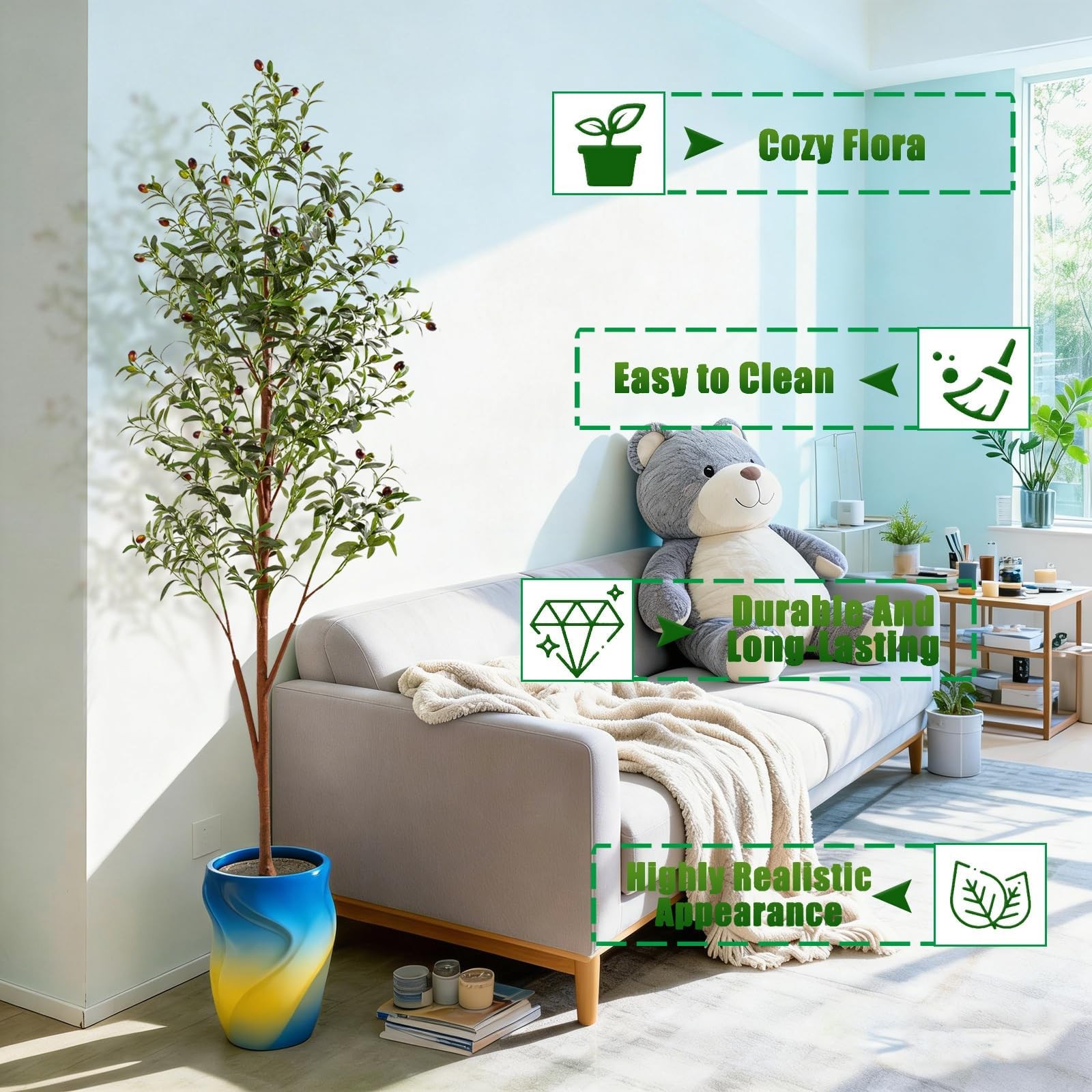 6Ft Artificial Olive Tree with Moss & Basket – Indoor Tall Faux Olive Tree in…