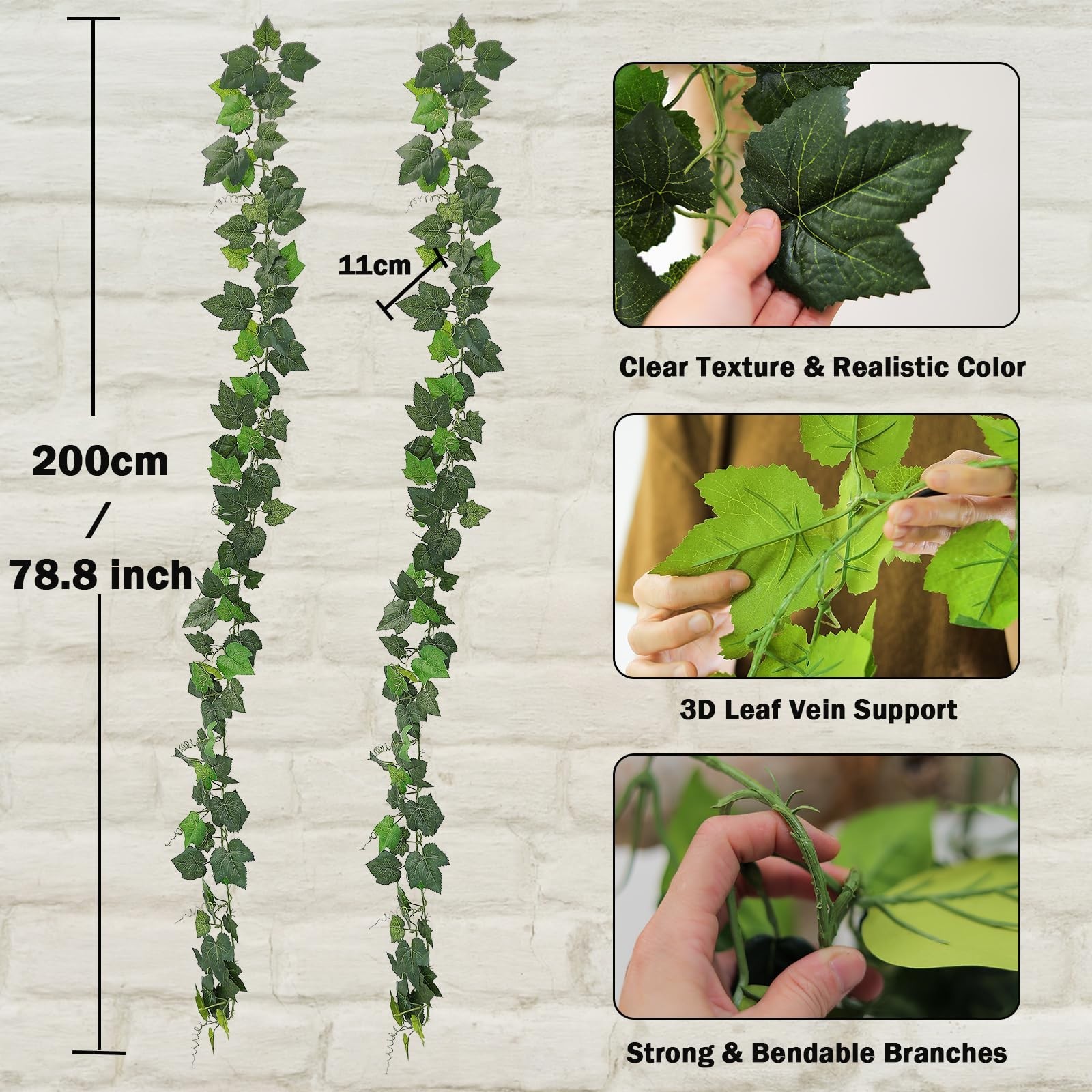 2Pcs 157″ Fireproof Faux Grape Vine Garland – Bendable Silk Ivy Leaves for Home