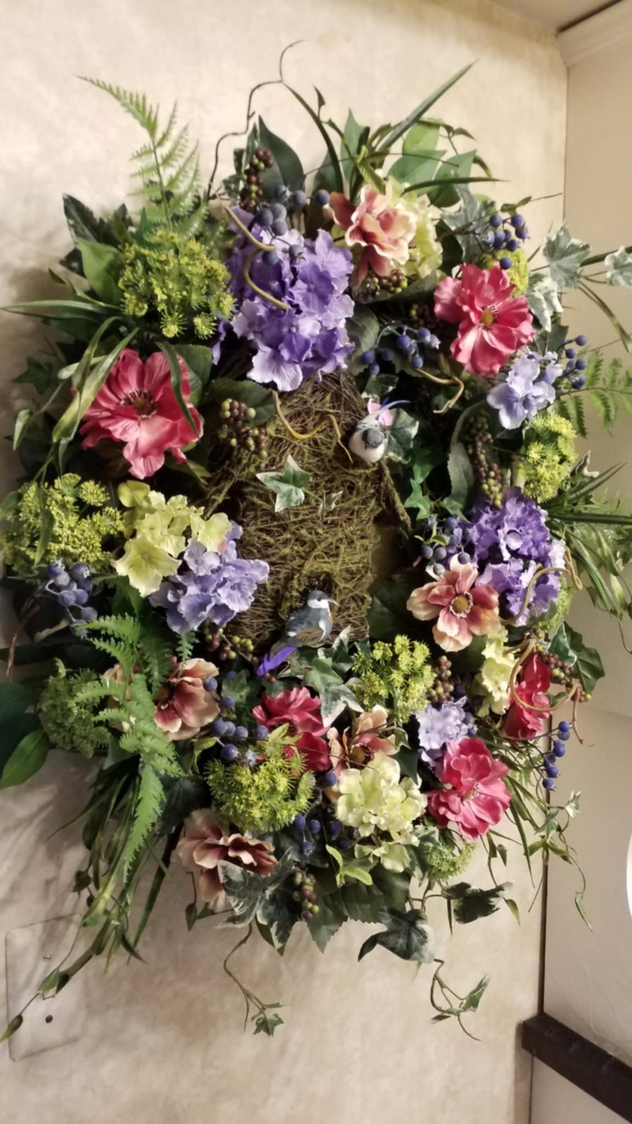 Flower Wreath Bird Decor Arrangement Spring Summer Wall Hanging