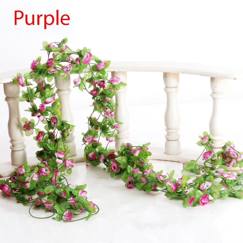 1PCS Silk Rose Artificial Flowers Vine Garland Fake Ivy Arch Hanging Fake Plant