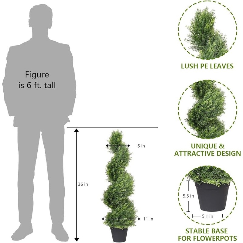Spiral Topiary Trees Artificial Outdoor Plants UV Weather Resistant Set of 2 New