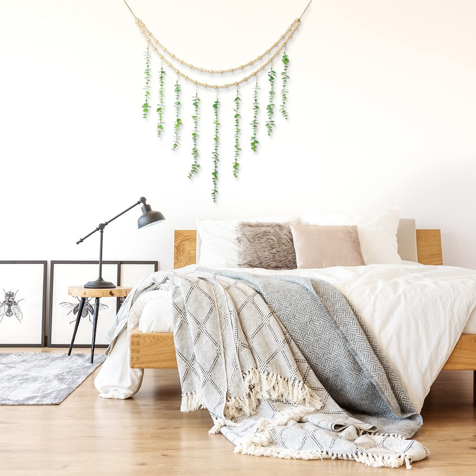 Hanging Eucalyptus Boho Wall Decor Large Boho Bedroom Wall Hanging Wooden Bea…