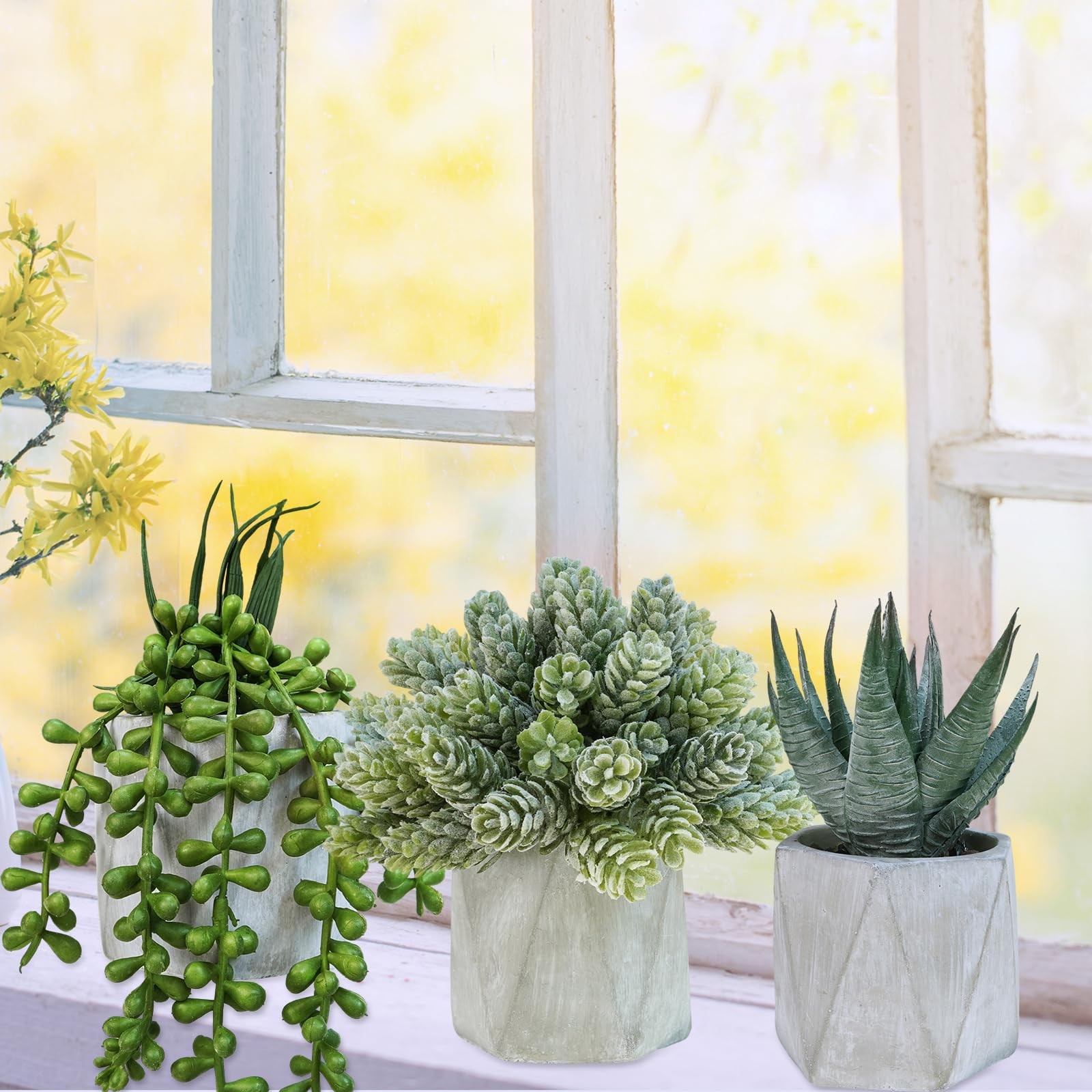 Winlyn Set of 3 Mini Artificial Succulent Plants Potted Small Fake Aloe Hops …
