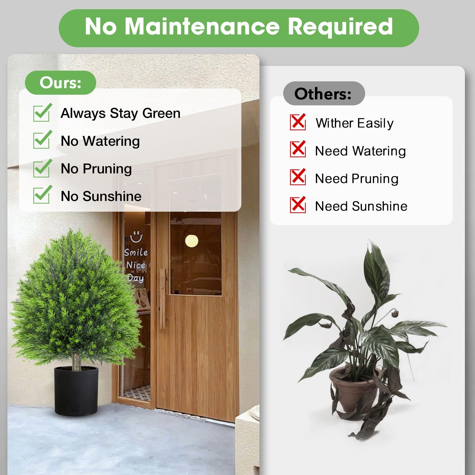 25.6″ Artificial Cedar Topiary Plants: Set of 2 Fake Cypress Bushes with Spik…