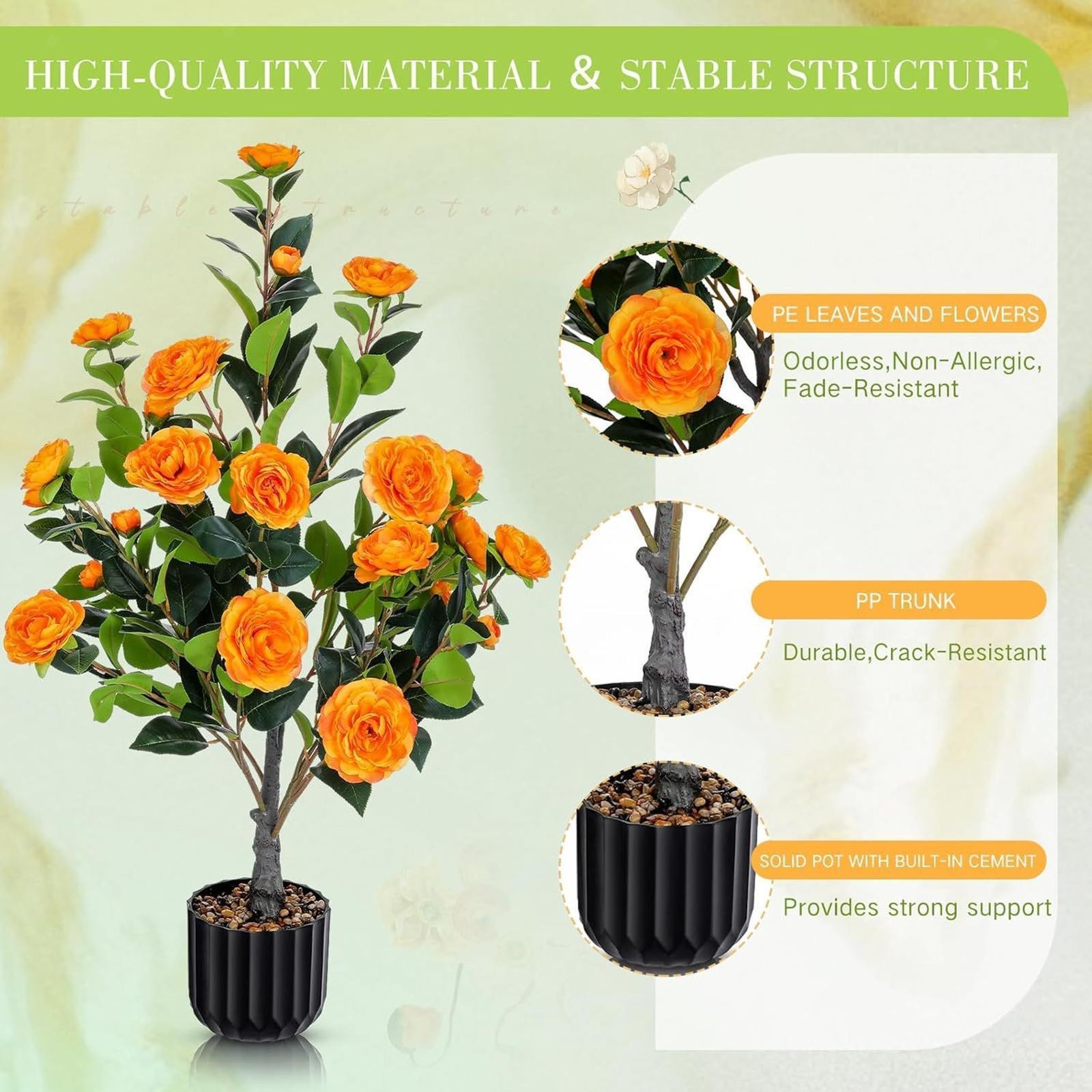 Set of 2 Faux Trees 36” with Orange Floral Accents – , No-Maintenance Indoor