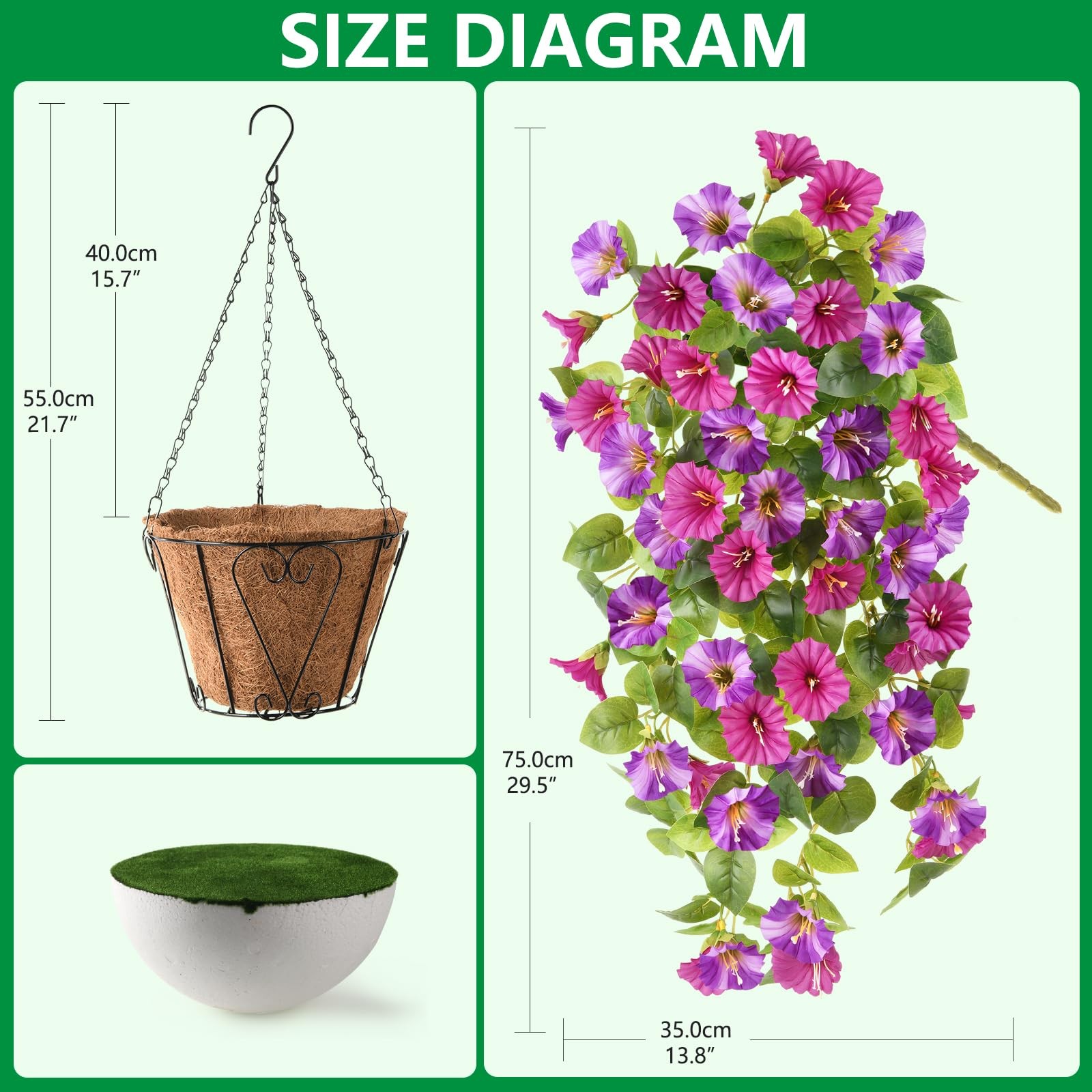 Homsunny Artificial Hanging Fake Flowers with Basket Plants for Outdoor Decor…