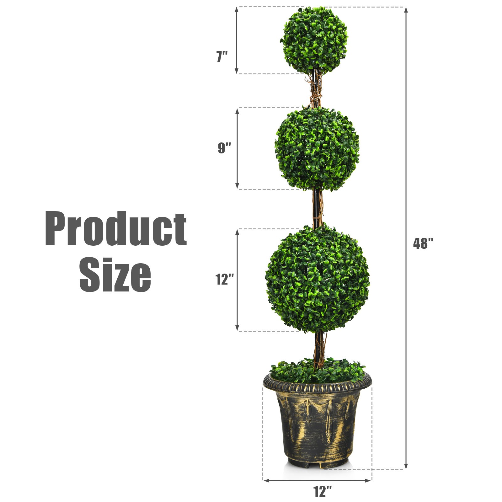 Costway 4′ Artificial Topiary Triple Ball Tree Plant Indoor Outdoor UV Resistant