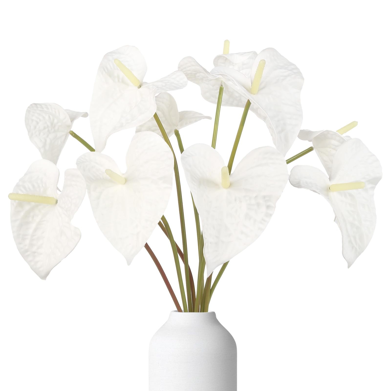 White Anthurium Artificial Flowers 23.6 Inch Fake Tropical Real Touch 10 PCS