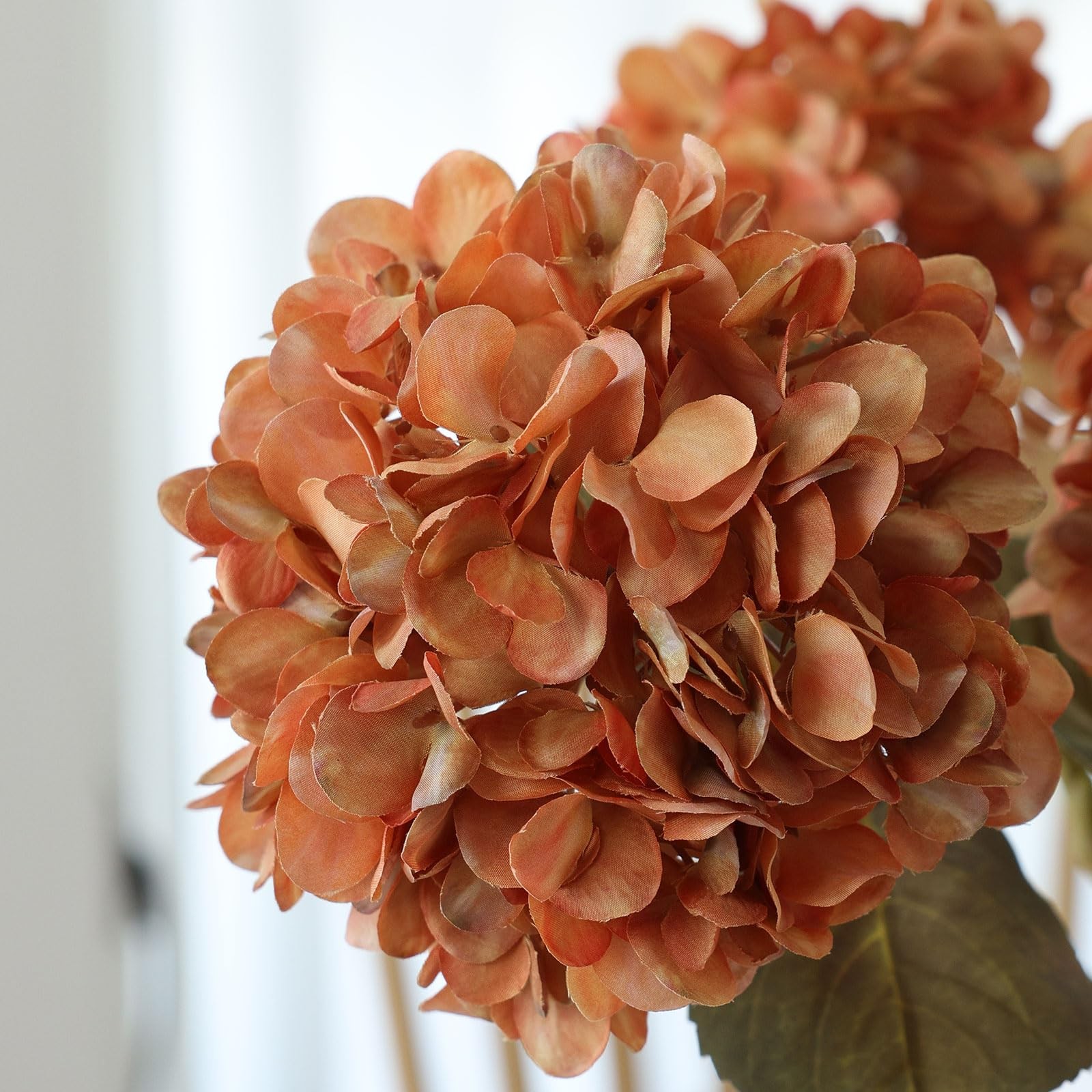 4Pcs Burnt Orange Artificial Hydrangeas Flowers Large Fake Silk Hydrangea Flo…