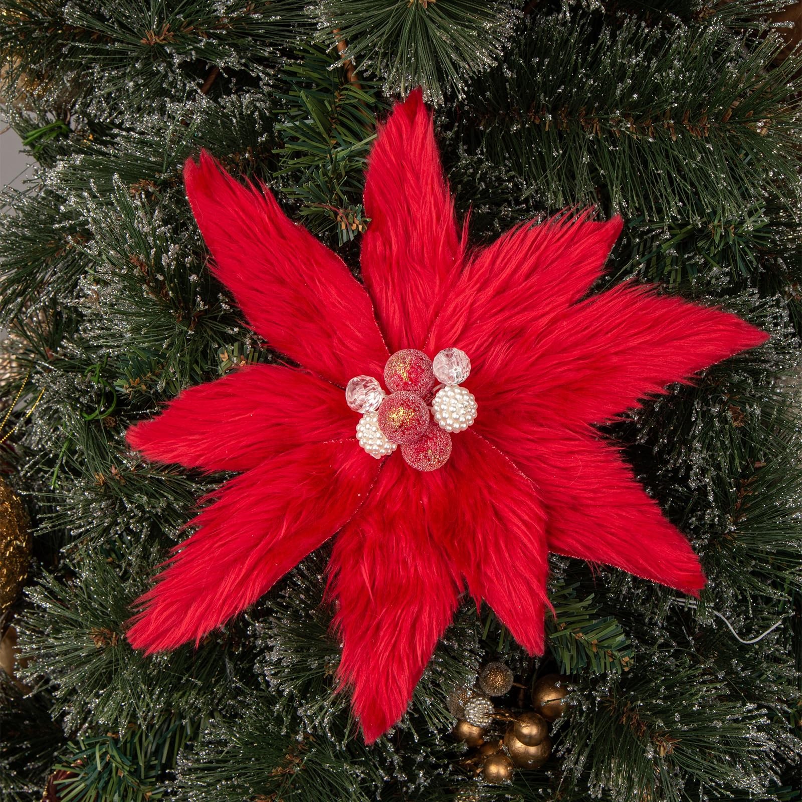 4PCS Poinsettias Artificial Christmas Flower Picks 11.8 Inch Large Plush Fake…
