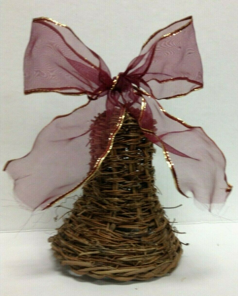 4 Hanging Rustic Wicker Bell Wreath Ornament Christmas Tree Holiday Mantel Decor