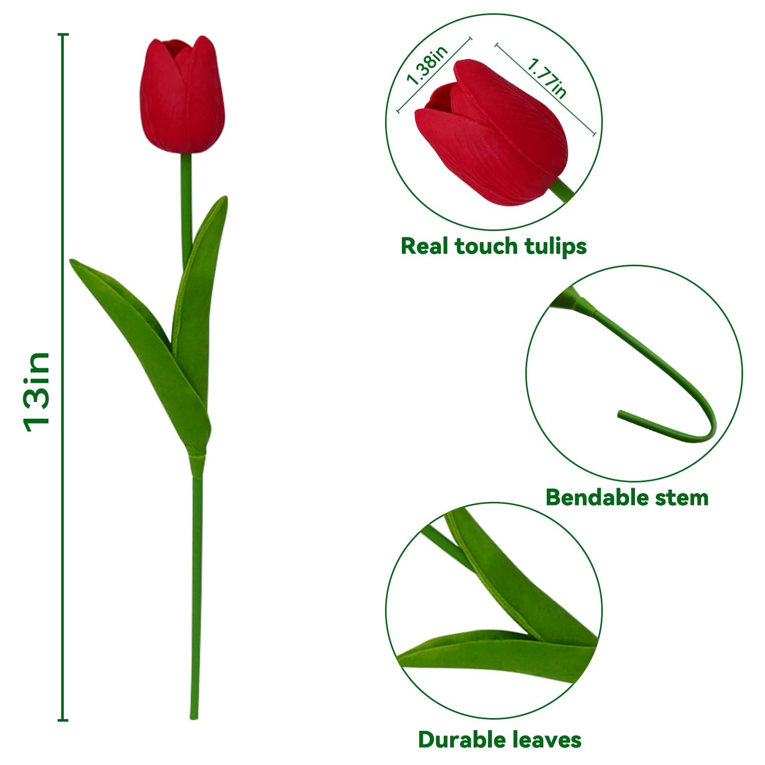 20 PCS 13 Inch White Artificial PU Fake Tulips Flowers Wedding Table Decor