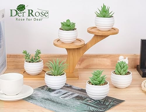 6 Pack Mini Fake Succulent Plants in White Pots Artificial Faux Greenery Decor