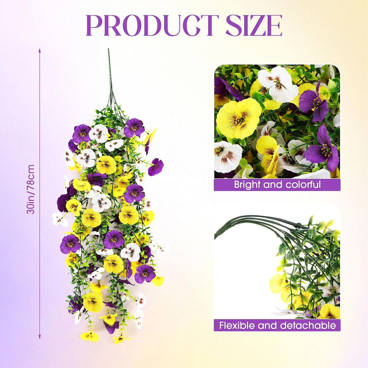 8 Pcs UV Resistant Hanging Pansy Flowers for Outdoor Spring Decor