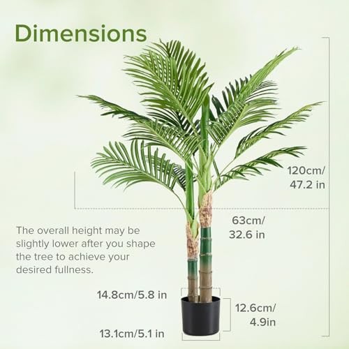 47in Artificial Palm Tree, Tall Fake Faux Plants with 3ft 11in Green Palm