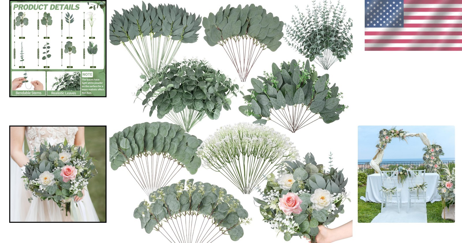 Artificial Eucalyptus Stems 200 Pack Faux Greenery for DIY Bouquets Floral Decor