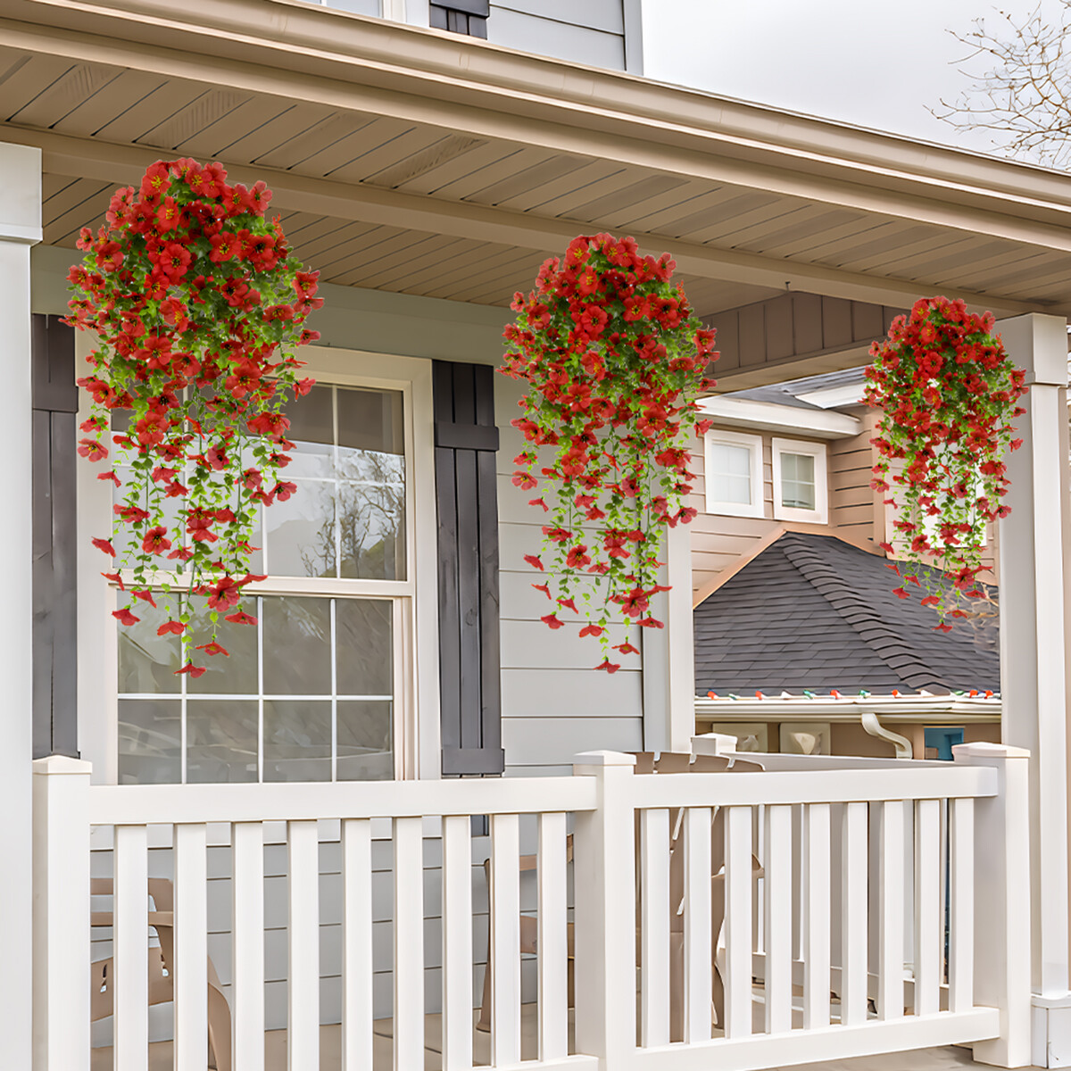 4Pcs Artificial Flowers, Plastic Plants for Outdoor Indoor Hanging Decoration