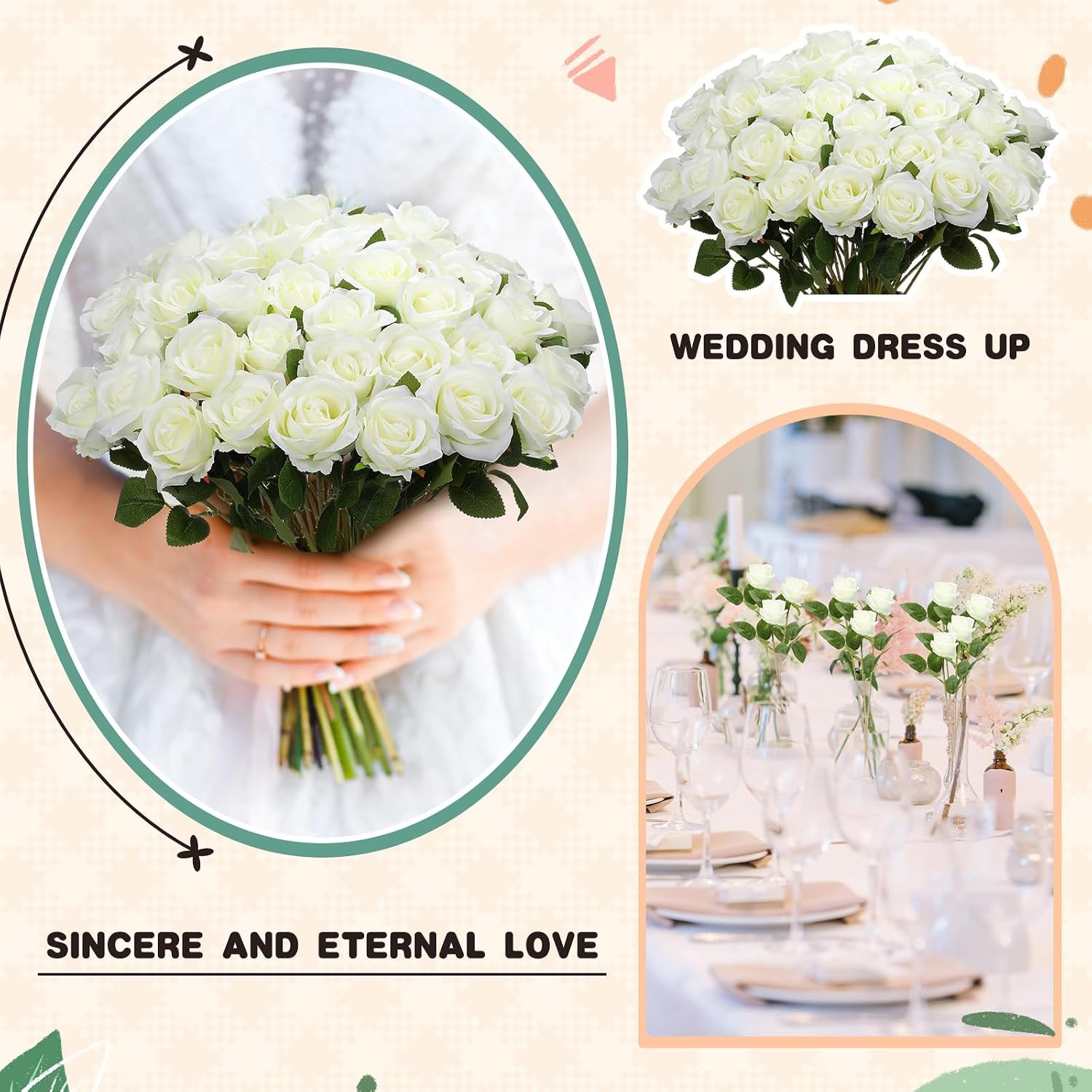 Tigeen 150 Pcs Artificial Silk Roses Flowers Bulk for Weddings, Valentine’S Day
