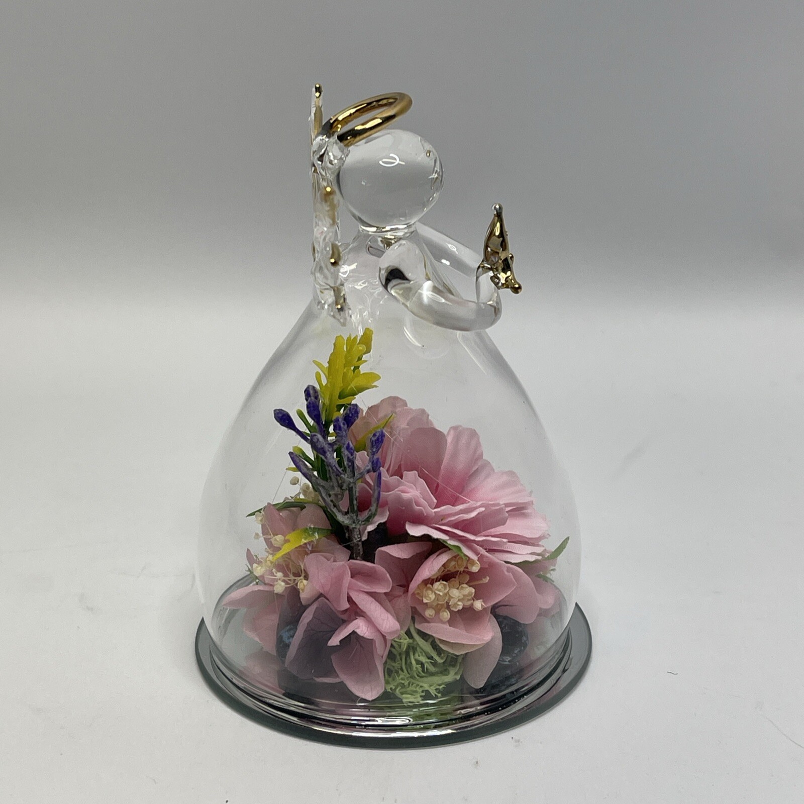 Glass Angel Figurine Preserved Pink Flower Gifts Valentine Birthday Mothers Day
