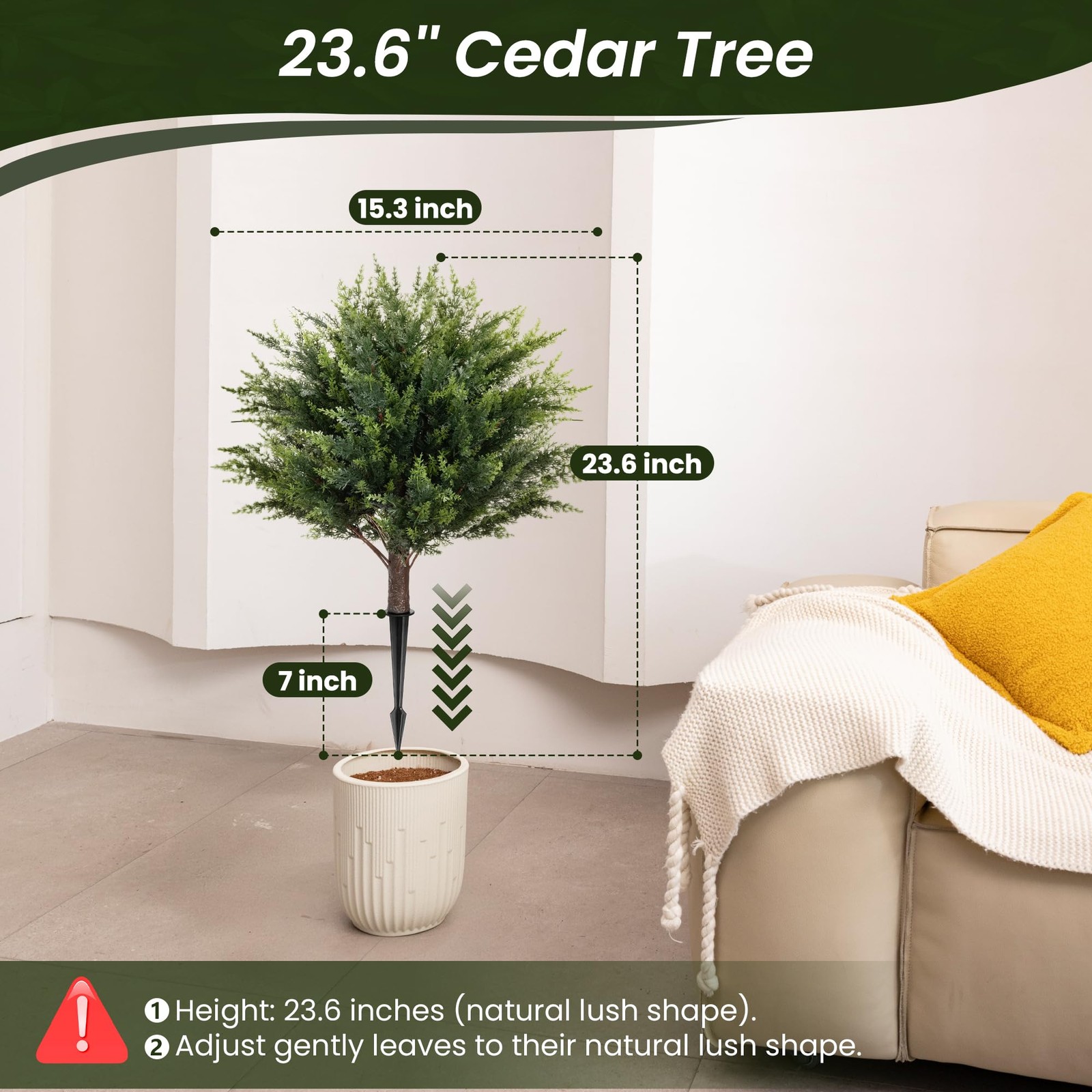 23.6″ Artificial Cedar Topiary Ball Trees, 2-Pack Outdoor Faux Cypress Shrubs…