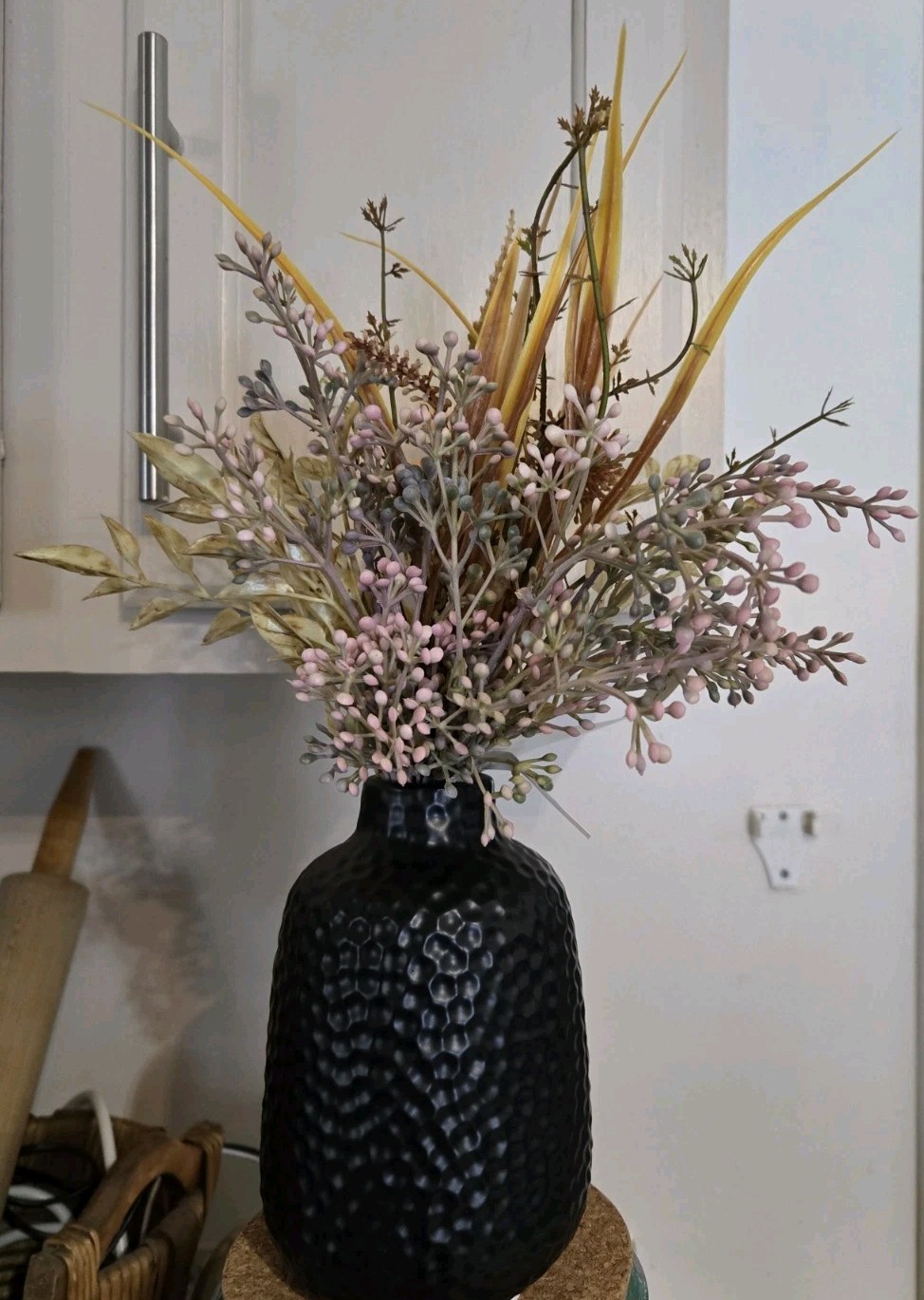 Fall Artificial Floral Arrangement In Black Ceramic Vase Design