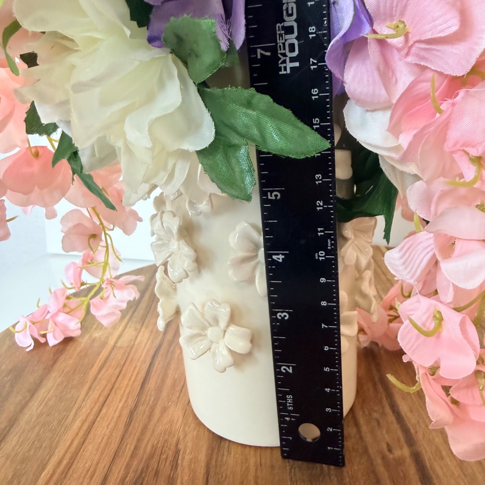Pink Silk Floral Arrangement White Daisy Ceramic Vase Hydrangea Dahlia Decor