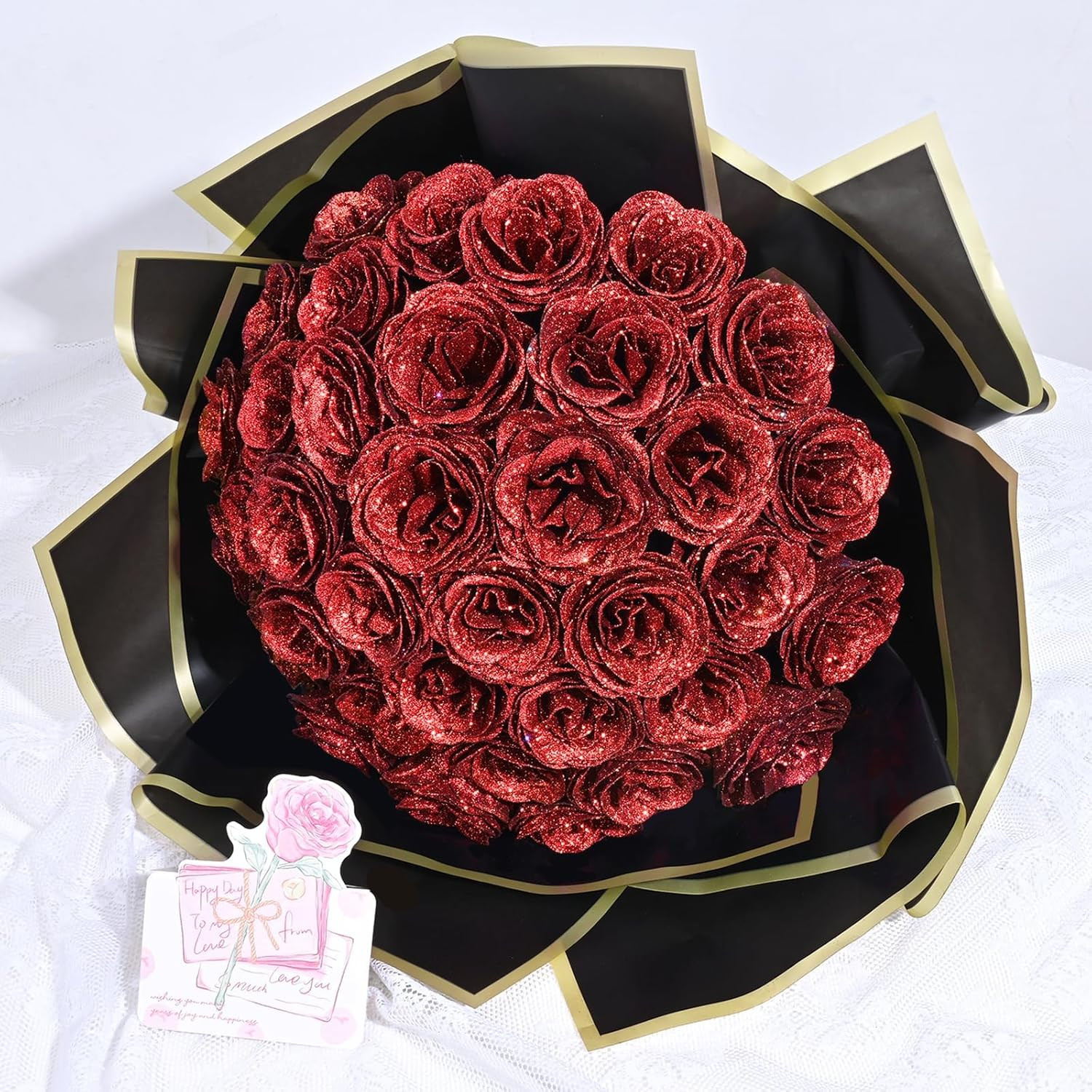 Waipfaru Glitter Roses Bouquet, DIY Fake Flowers Bouquet, Birthday Gifts for Wom