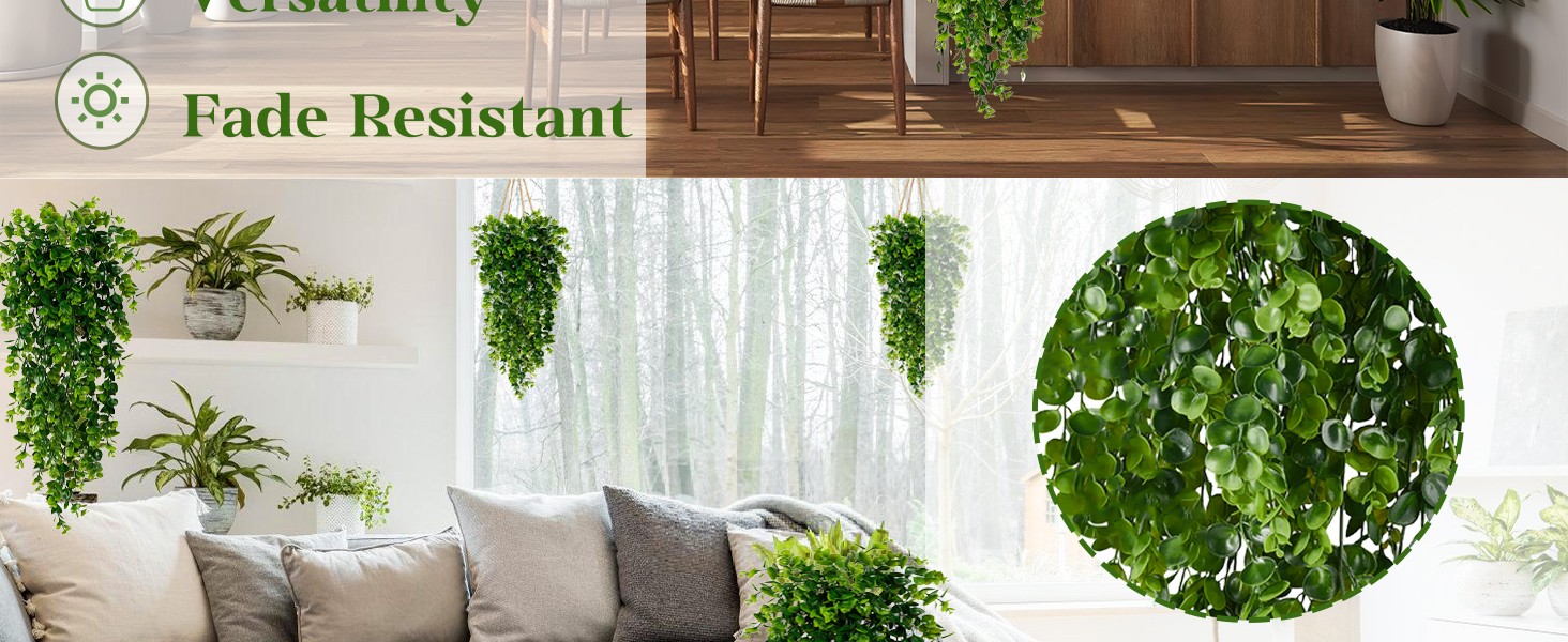 2Pcs Fake Hanging Plants Faux Greenery for Outdoor Planters Wall Plants Hanging