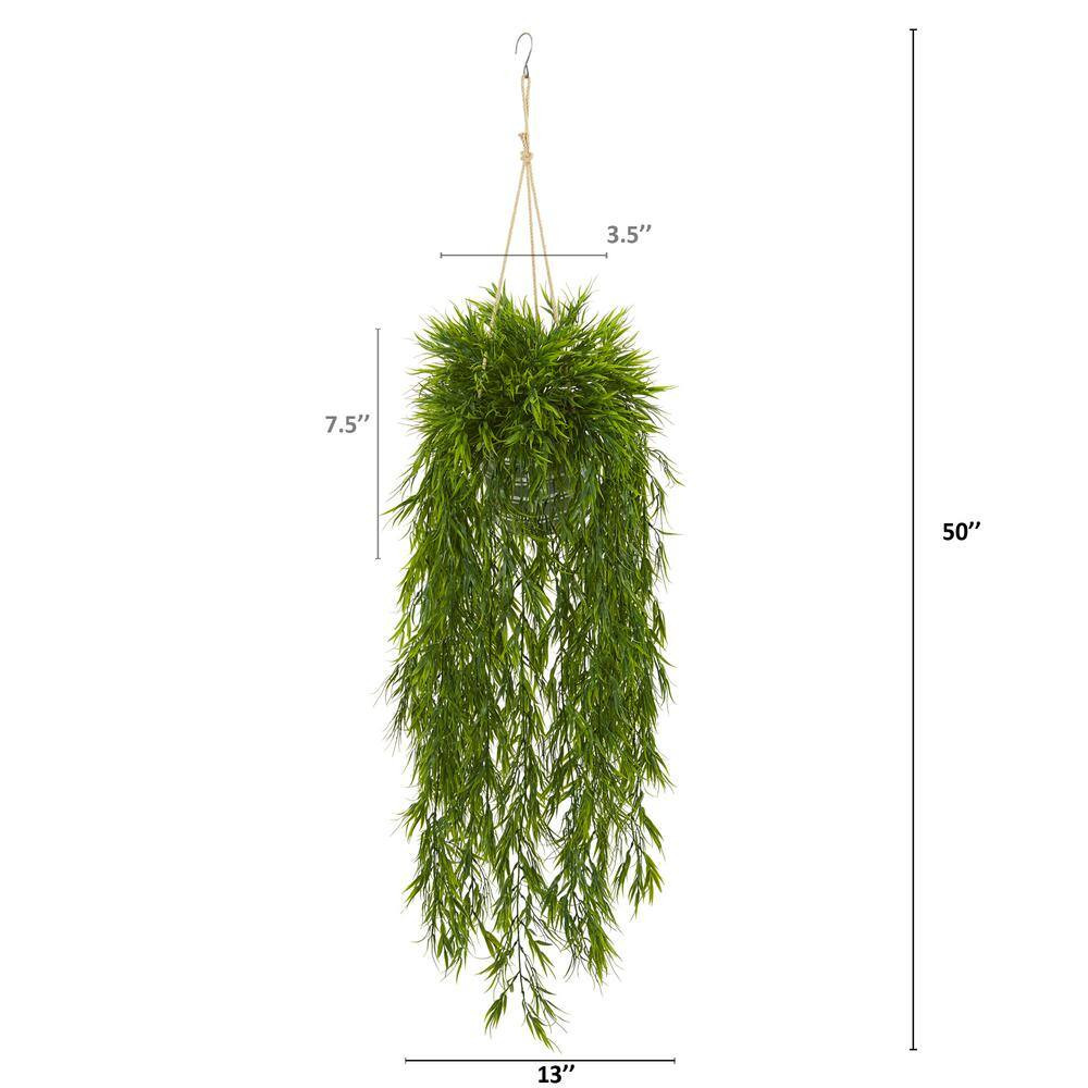 50 In. Mini Bamboo Artificial Plant in Hanging Metal Bucket