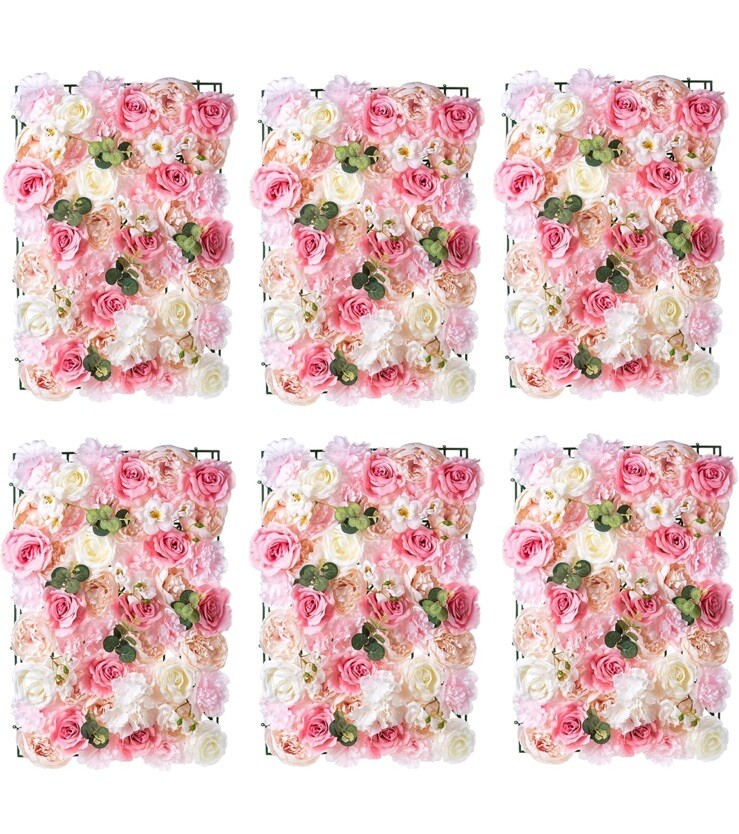 Flower Wall Panel Floral Backdrop-6pc. 24″ X 16″ For Wedding, Party, Decor-Pink