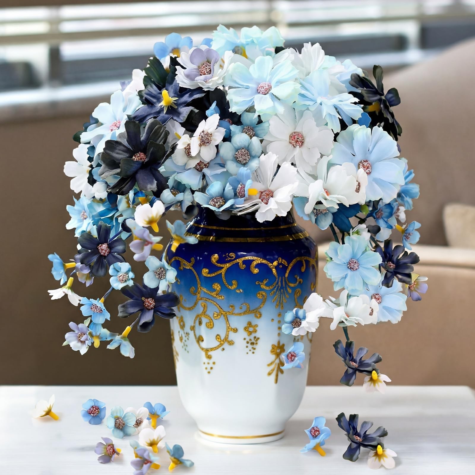120 PCS Mini Artificial Silk Flower Heads Blue Crafts Wedding Bulk Decor DIY