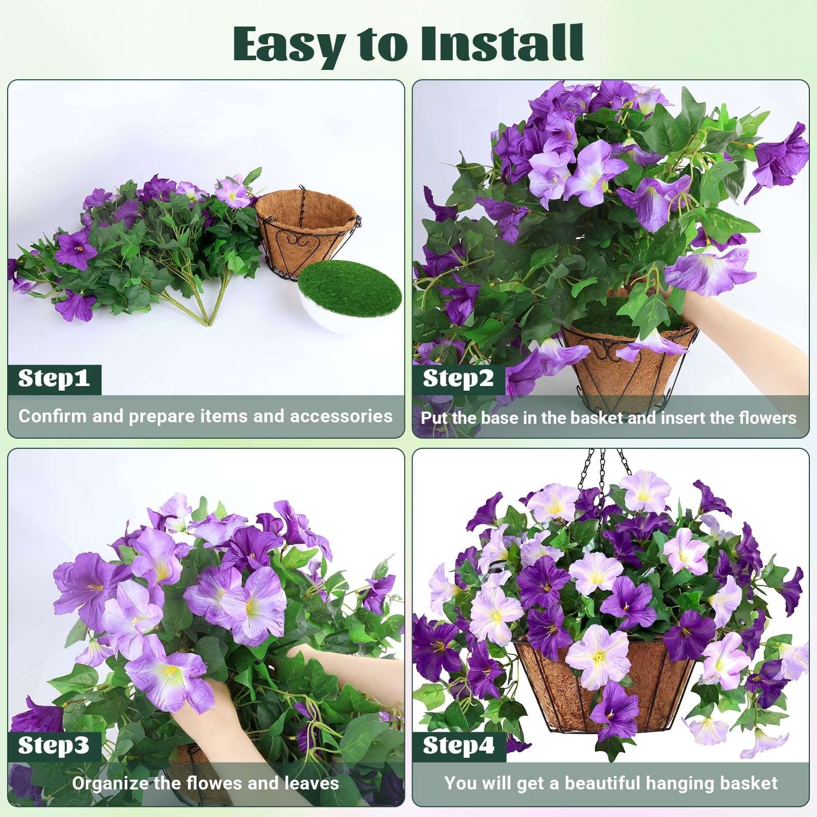AMORISE 3PCS Hanging Artificial Flowers with Basket, Morning Glory Patio Deco…