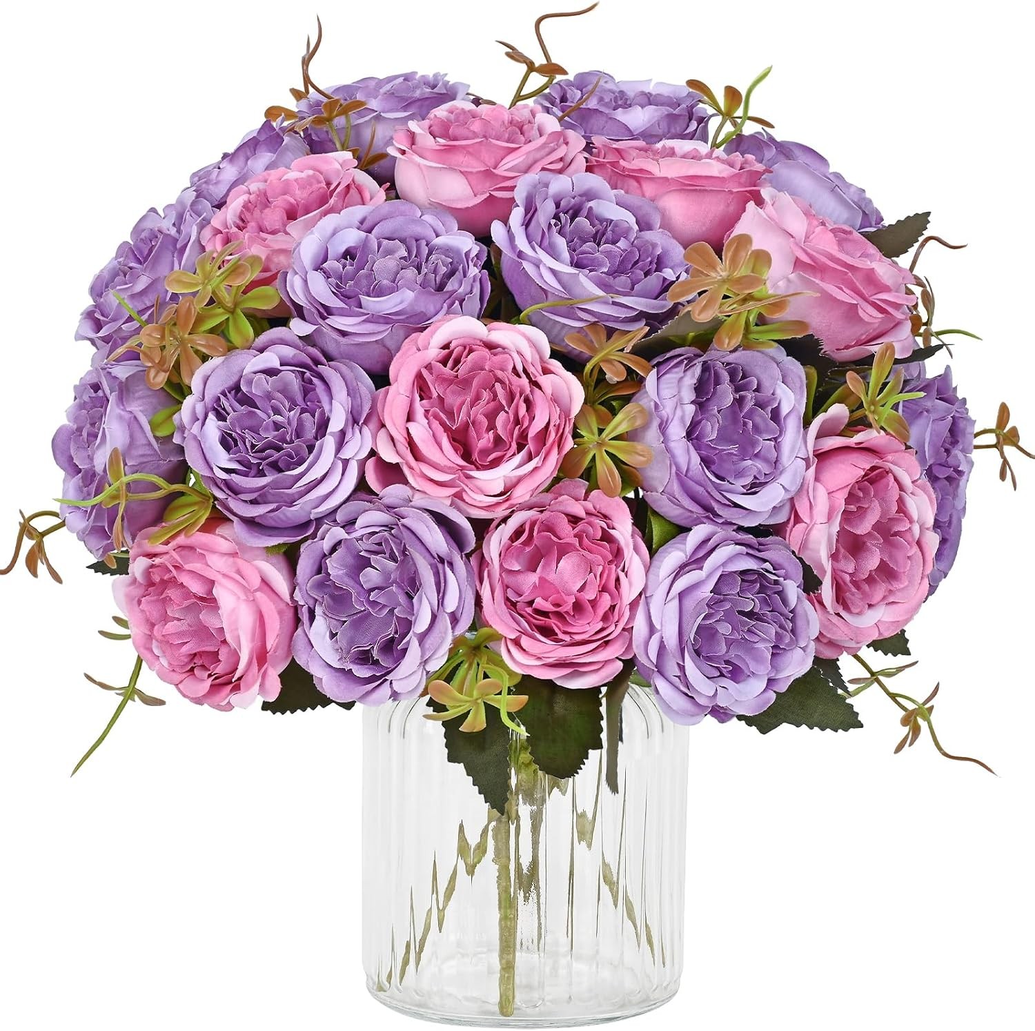 4 Packs White Peonies Silk Bouquet, Artificial Centerpiece Wedding Decor