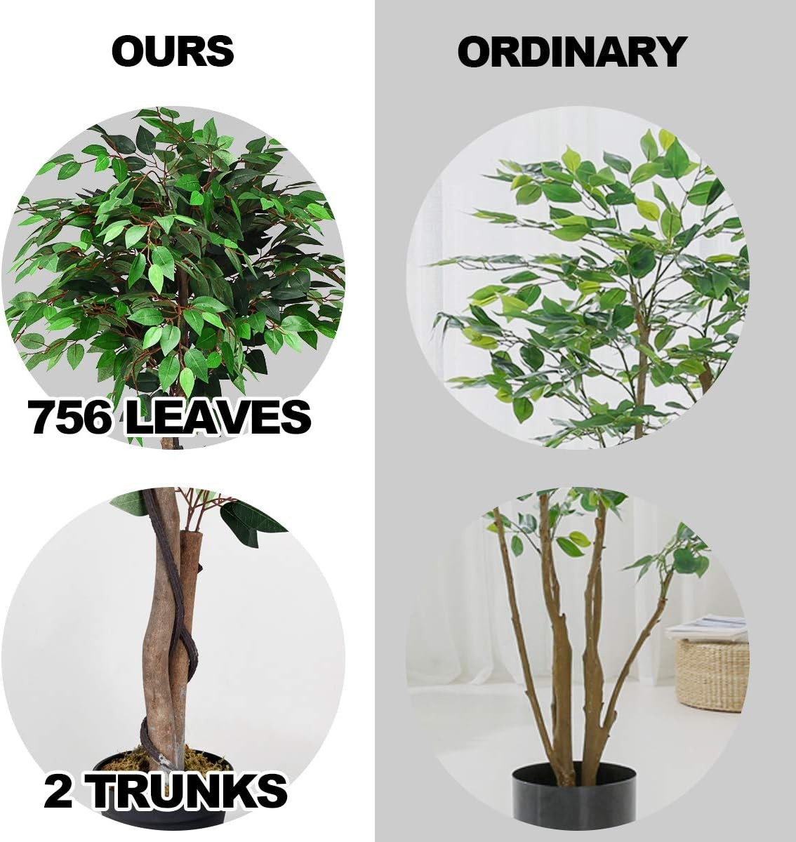 5.5ft Artificial Ficus Tree Fake Greenery Plants in Pots for Indoor and Outdoor